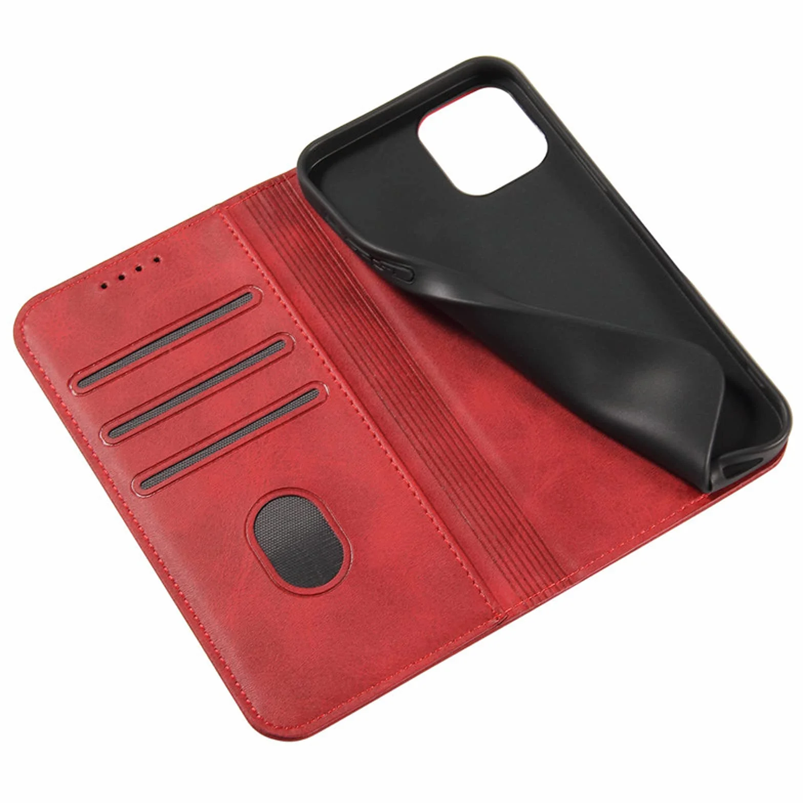 LTL Etui na telefon do iPhone 13 Mini/13/13 Pro/13 Pro Max, ręcznie robione skórzane etui z klapką z przegródkami na karty, etui na telefon, magnetyczne zamknięcie, czerwone, 13pro 6,1"