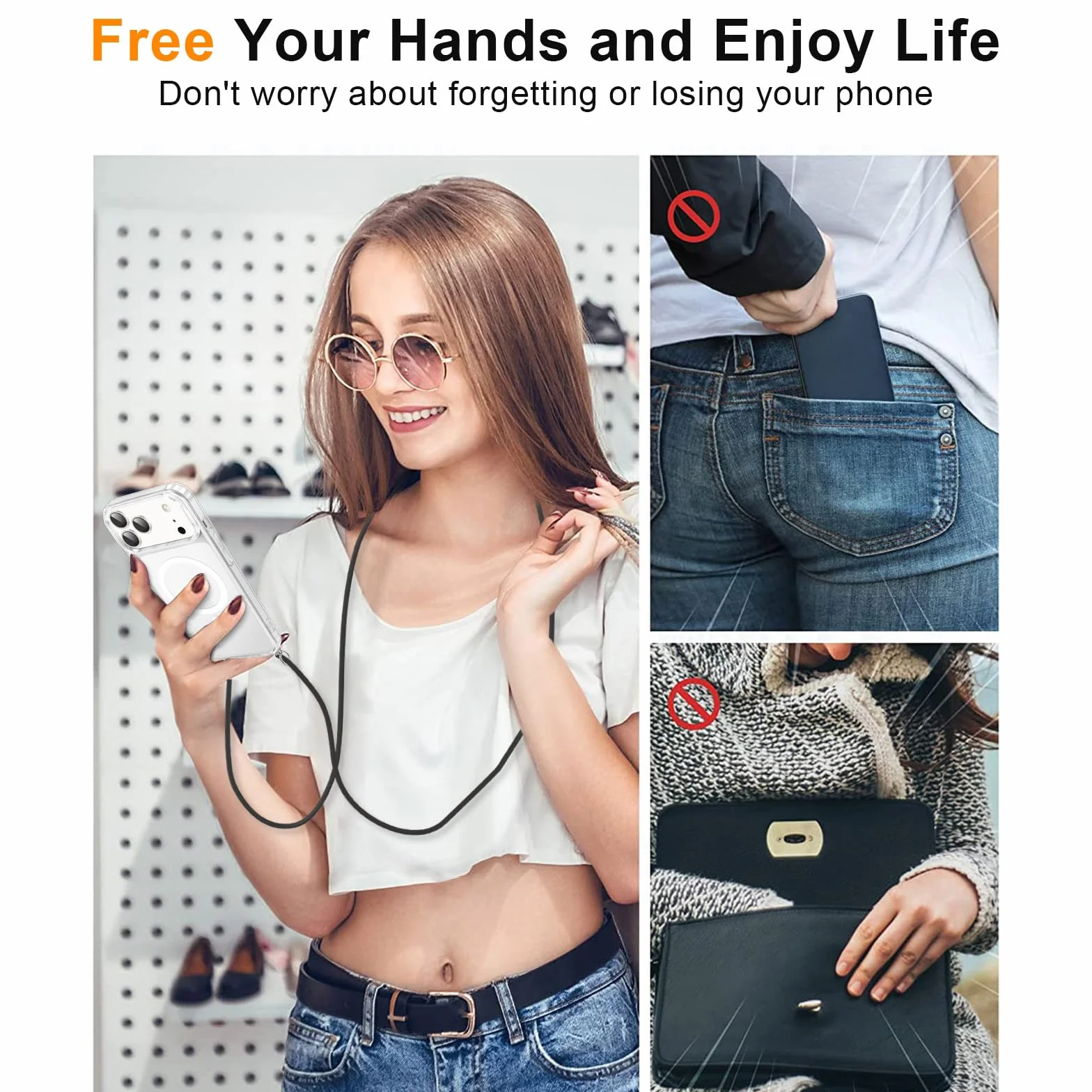 Magnetyczne etui z paskiem na telefon komórkowy iPhone 17 Pro, [kompatybilne z Magsafe], etui ochronne na telefon komórkowy, do zawieszenia, przezroczyste, odporne na uderzenia i zarysowania