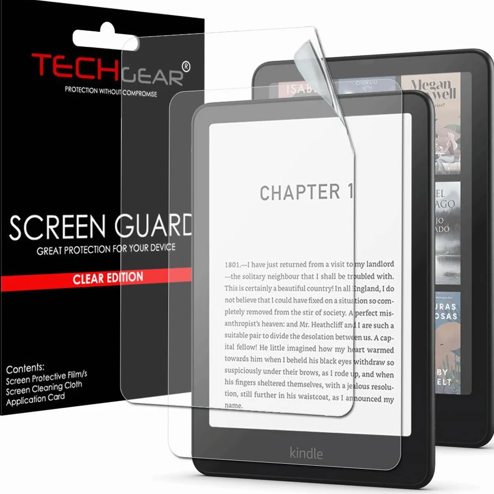 TECHGEAR 2-pak ochraniaczy ekranu do 17.8 cm Amazon Kindle Paperwhite/Signature/Paperwhite Kids/Kindle Colorsoft (wydanie 2024 / 12. generacji) CLEAR pełna osłona ekranu wyświetlacza LCD
