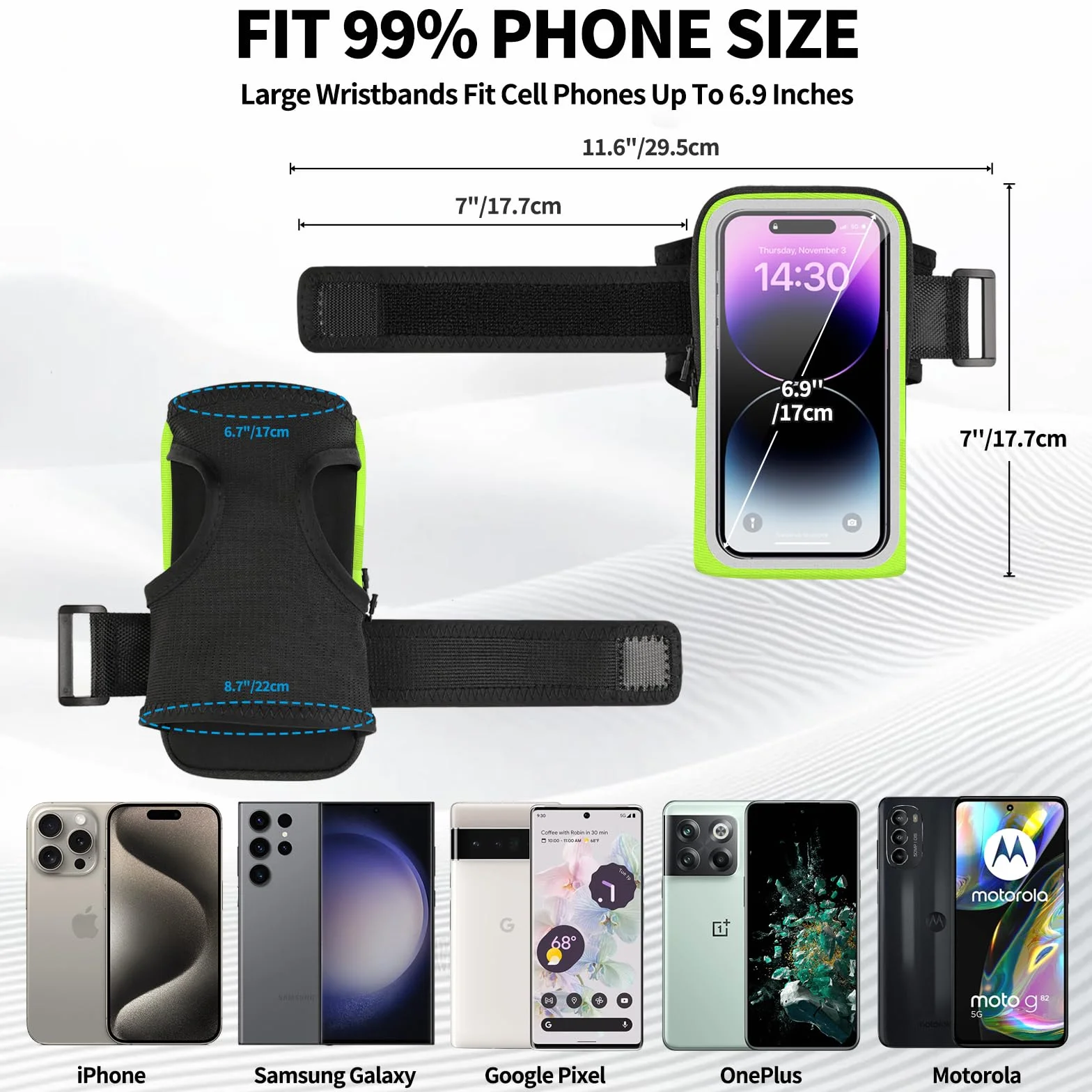 Guzack Sportowa opaska na ramię uchwyt na telefon komórkowy do biegania [podwójne zastosowanie] do biegania 6,9 regulowana sportowa torba na nadgarstek do iPhone'a 16/15/14/13 Pro Max Galaxy S24