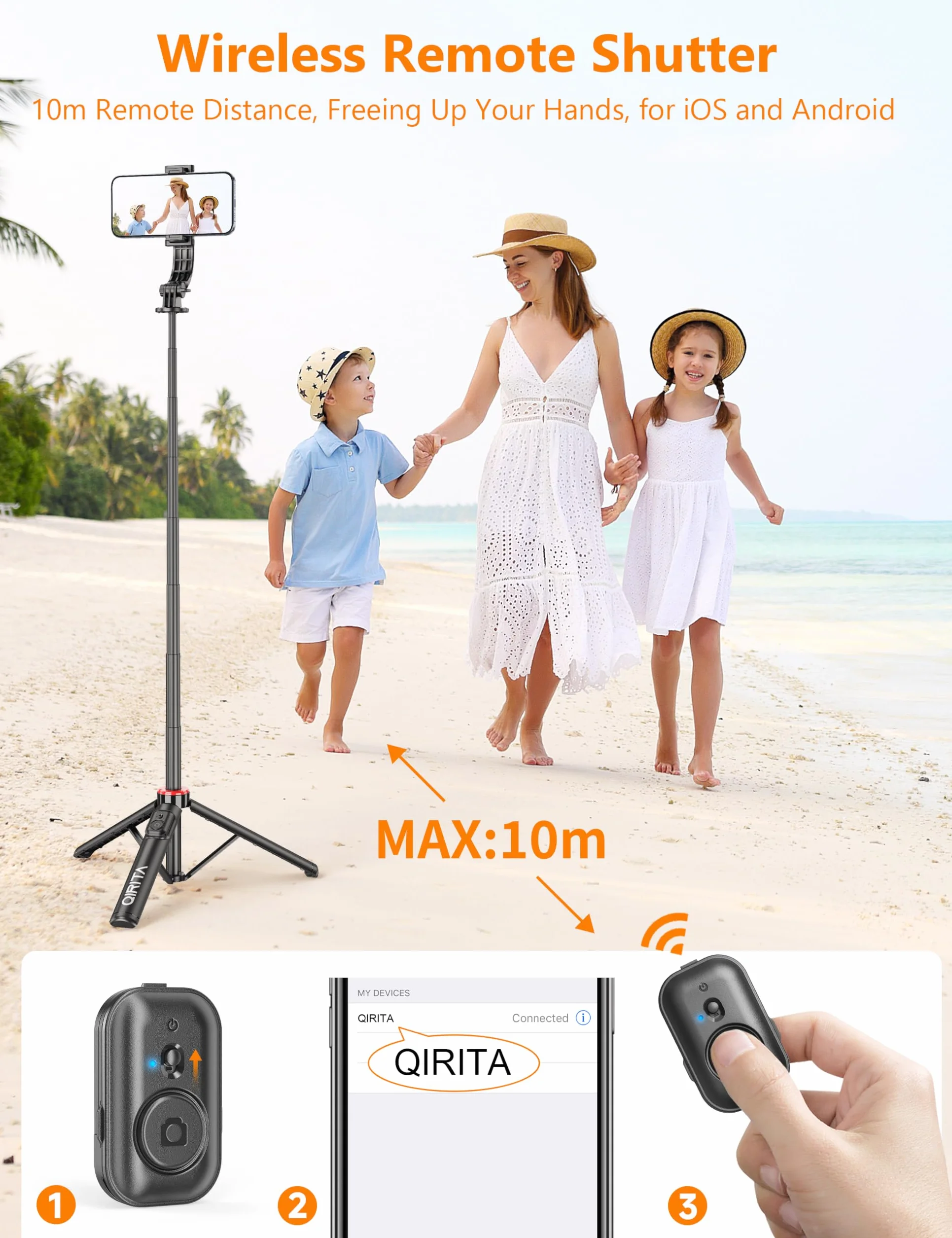 Statyw na smartfona aluminiowy wysuwany 130 cm z pilotem bezprzewodowym obrotowy 360° do selfie