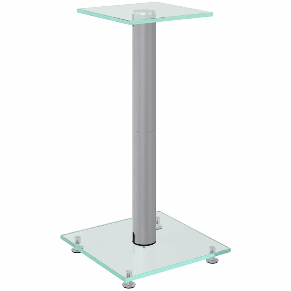 Stojak na głośniki, 2 sztuki, srebrny z hartowanym szkłem, aluminiowa kolumna o wysokości 55 cm, antypoślizgowa, z zarządzaniem kablami, do kina domowego, salonu, studia