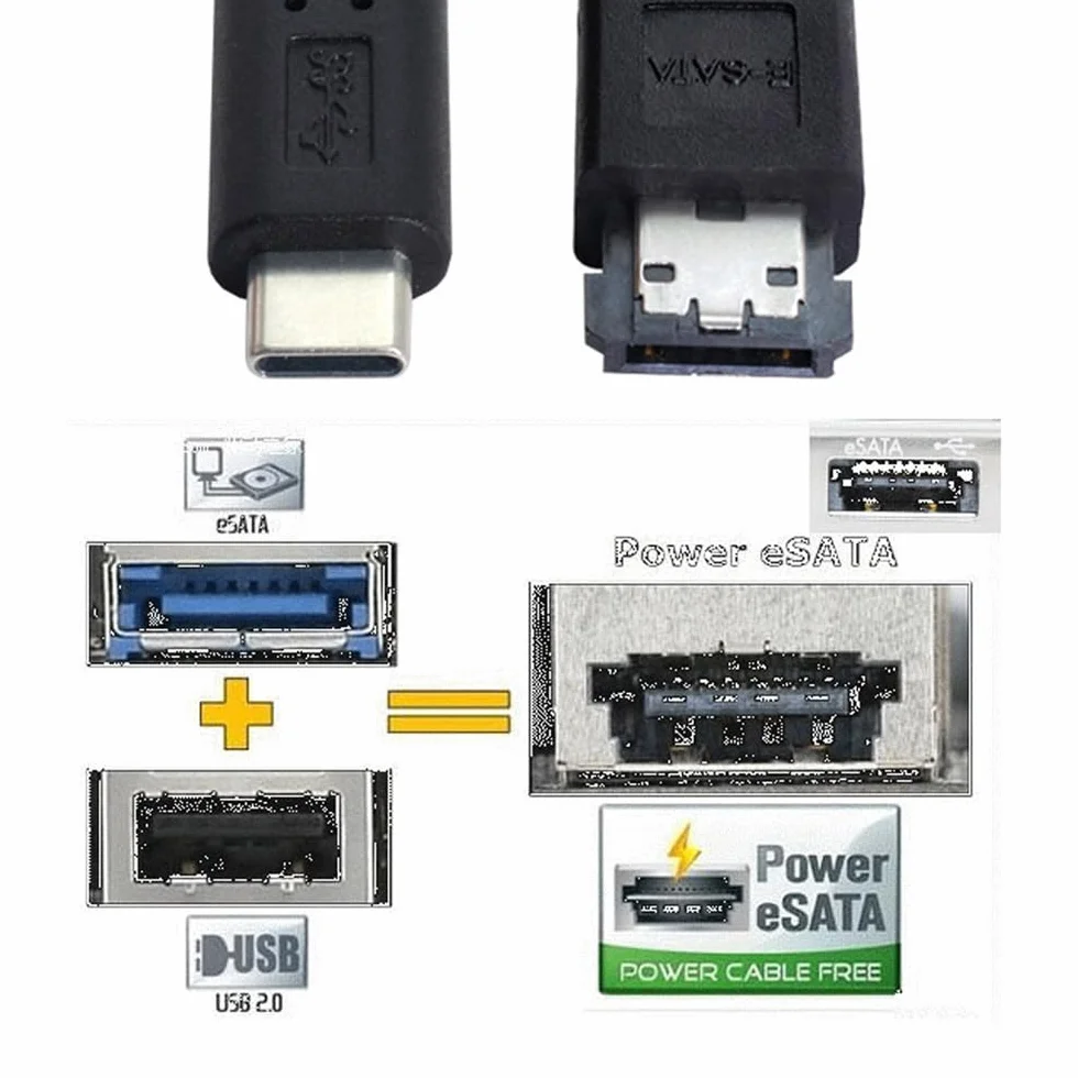 Konwerter USB-C typu C na zasilanie eSATA DC5V USB 3.0 na HDD/SSD/ODD eSATAp