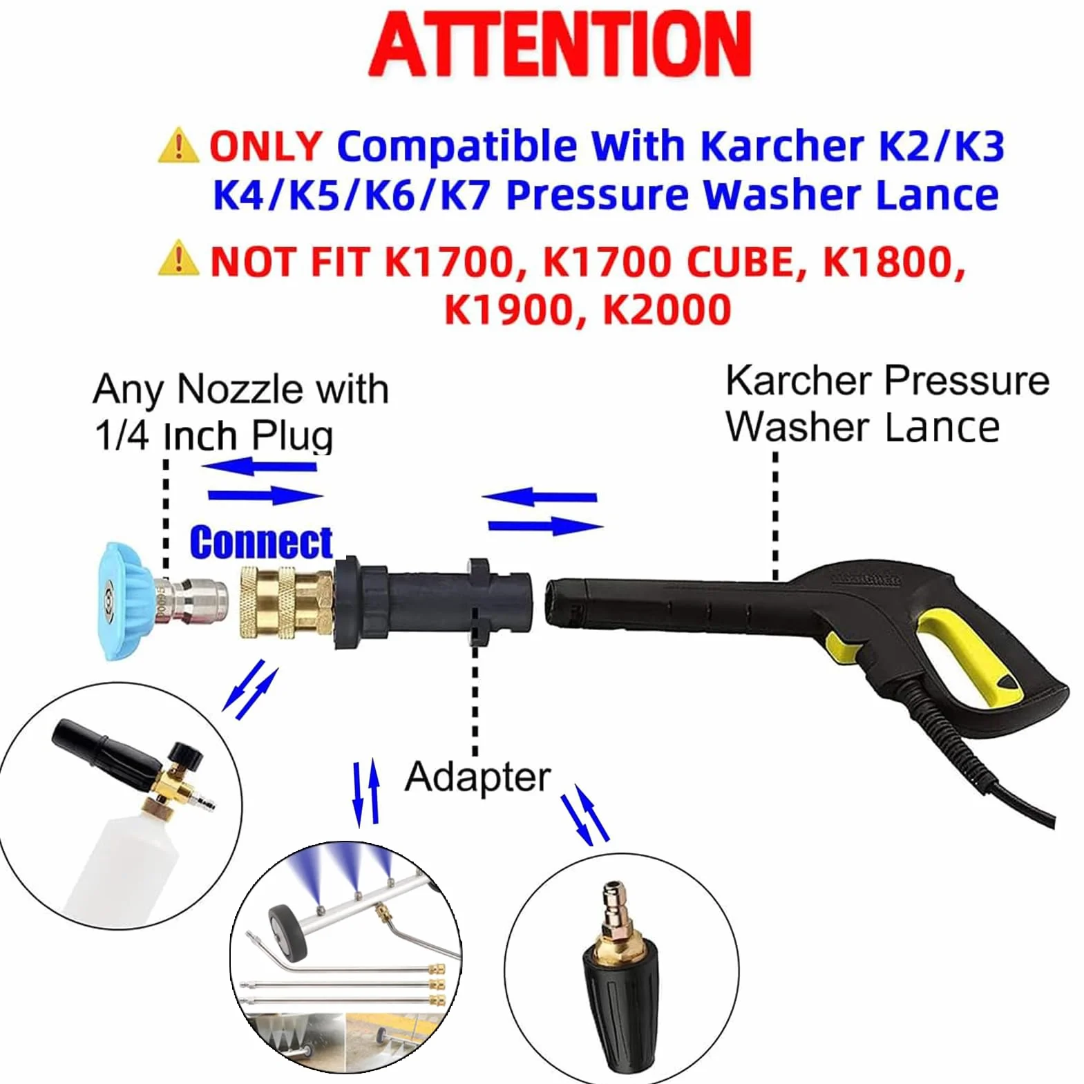 Adapter do myjki wysokociśnieniowej szybkozłączka 1/4" kompatybilny z Karcher Kärcher K2 K3 K4 K5 K6 K7 2 sztuki