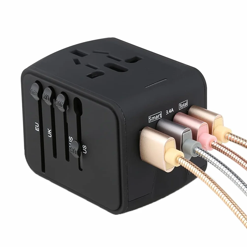 Na całym świecie adapter podróży, Adapter Travel Socket International, przenośne podróże Międzynarodowe Ładowanie Gniazdo Konwersji (Color : D, Rozmiar : 4USB(6.5 * 5.3 * 5.2cm))