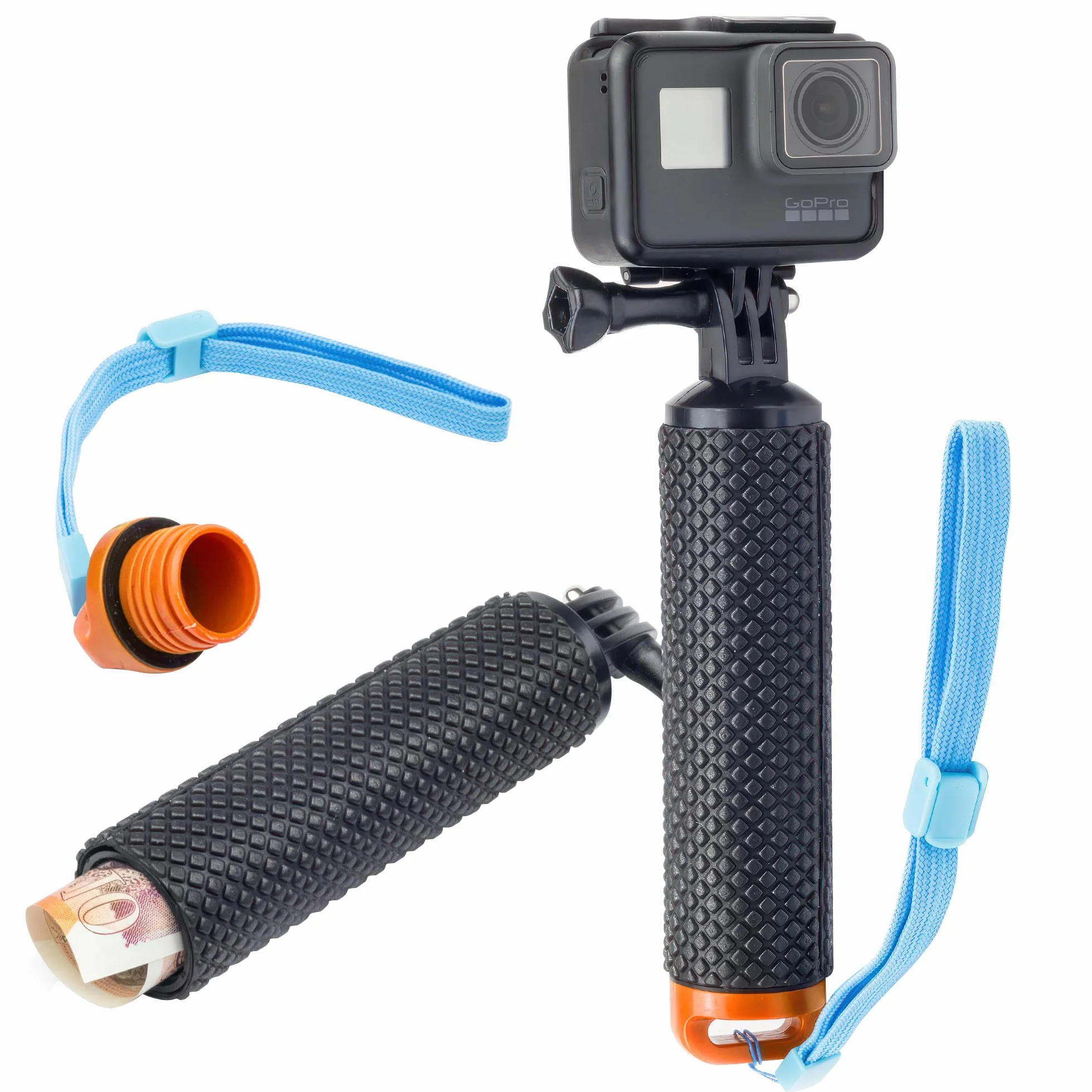 Digicharge Pływający uchwyt ręczny do kamery akcji Gopro Lit Hero Hero13 13 Max 2 Hero12 12 / DJI Osmo Action 5 Pro 4 / Insta360 One/Akaso Apeman Float, wodoodporna pamięć masowa, Pomarańczowy