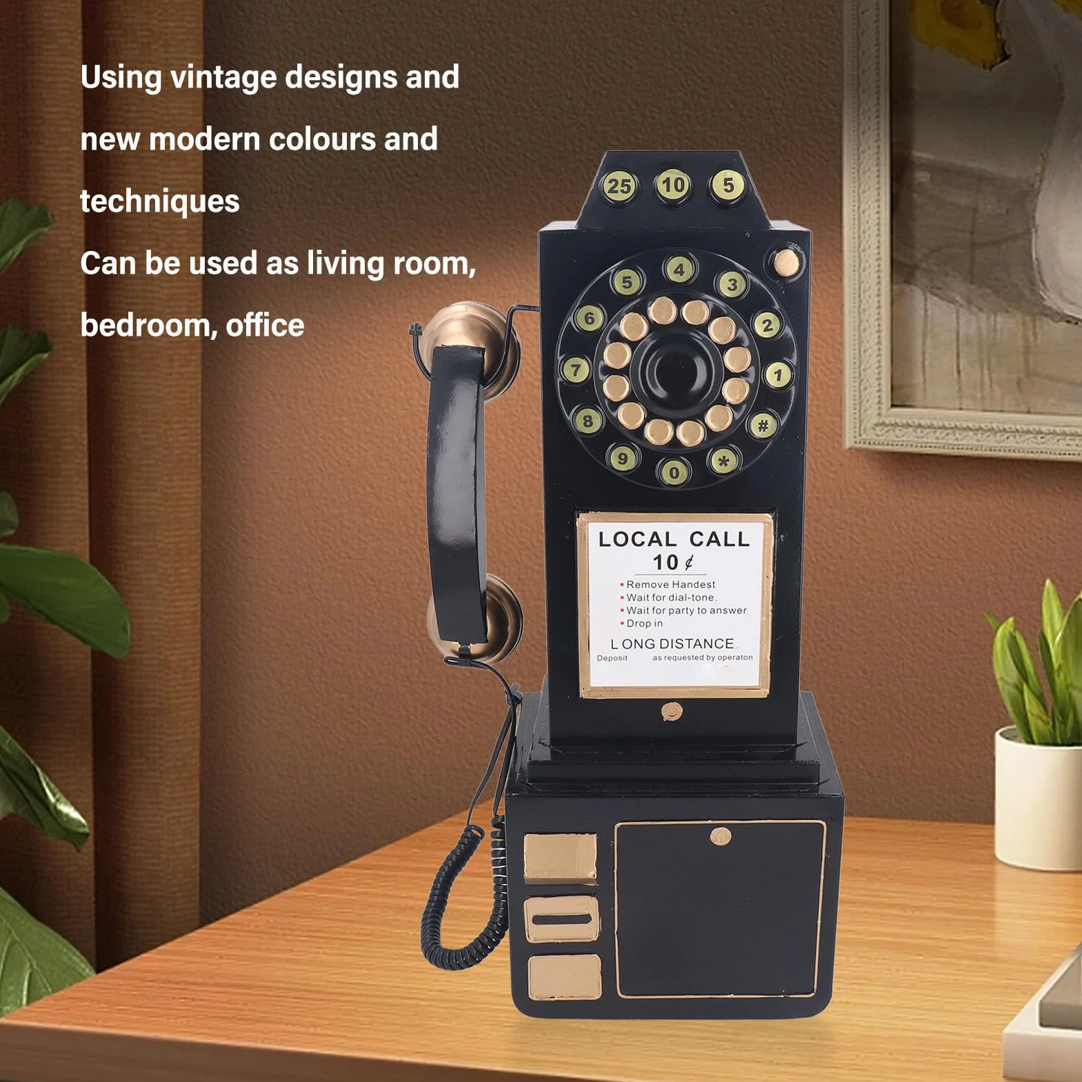 Hztyyier Antyczny Model Telefonu z Guzikami, Zabytkowa Dekoracja Telefonu Naściennego, Nostalgiczny Nastrój, Salon Sypialnia Biuro Kawiarnia, 25 X 16,5 X 50 Cm