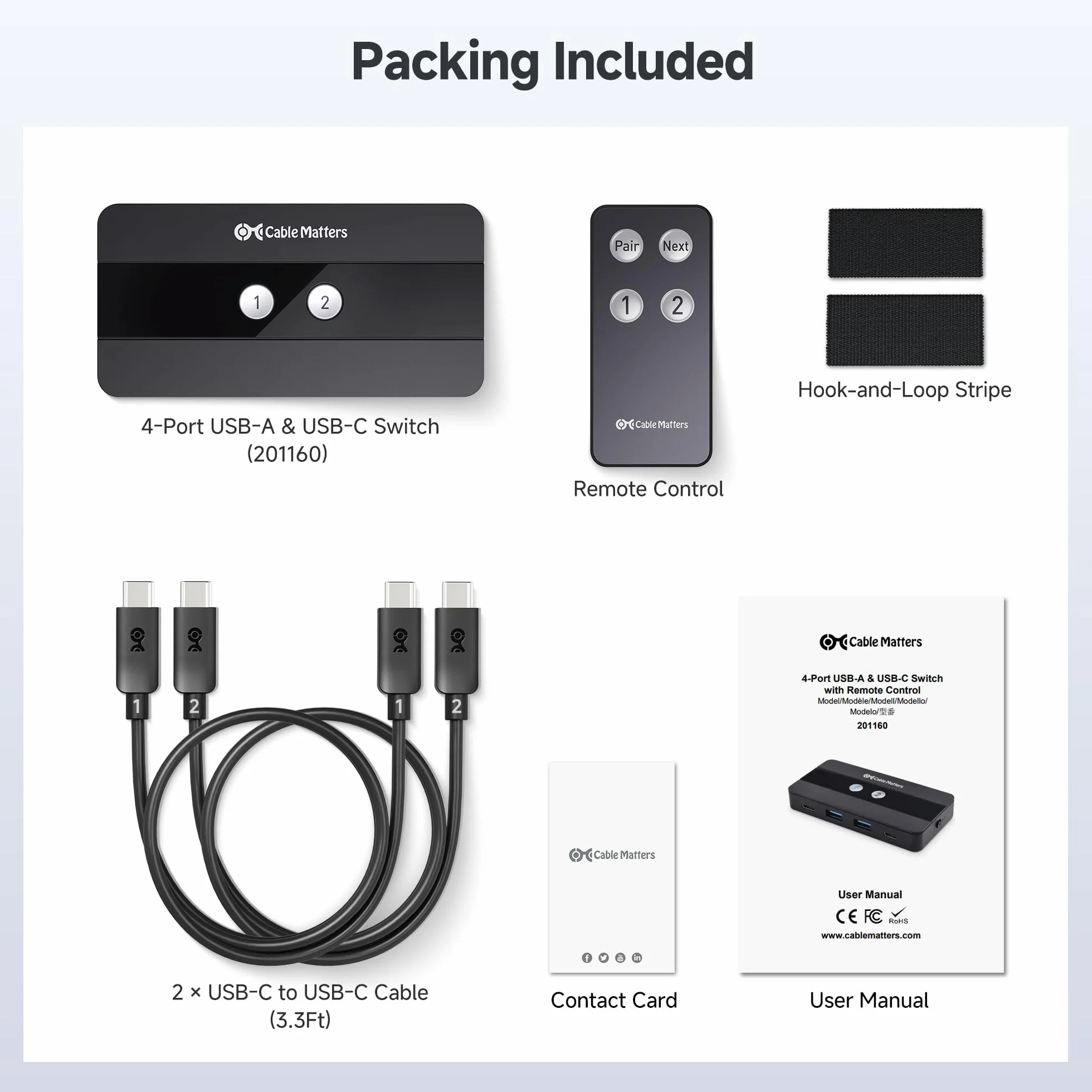 Cable Matters Przełącznik USB-C/A do 2 Komputerów i 4 Urządzeń | 2x USB-A i 2x USB-C, tylko dane, bez wideo i ładowania hosta, pilot w zestawie