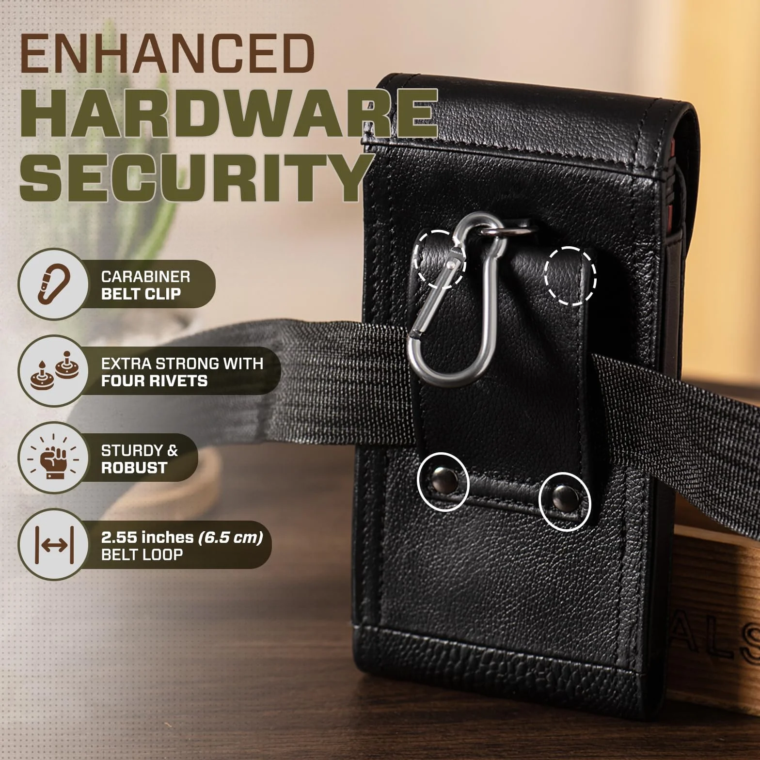 Skóra bydlęca telefon kabura Case talia pasek etui do iPhone 16 15 14 13 12 11 Pro Max do telefonów Samsung Galaxy S25 S 24 S23 S22 S21 Ultra (czarny, L)