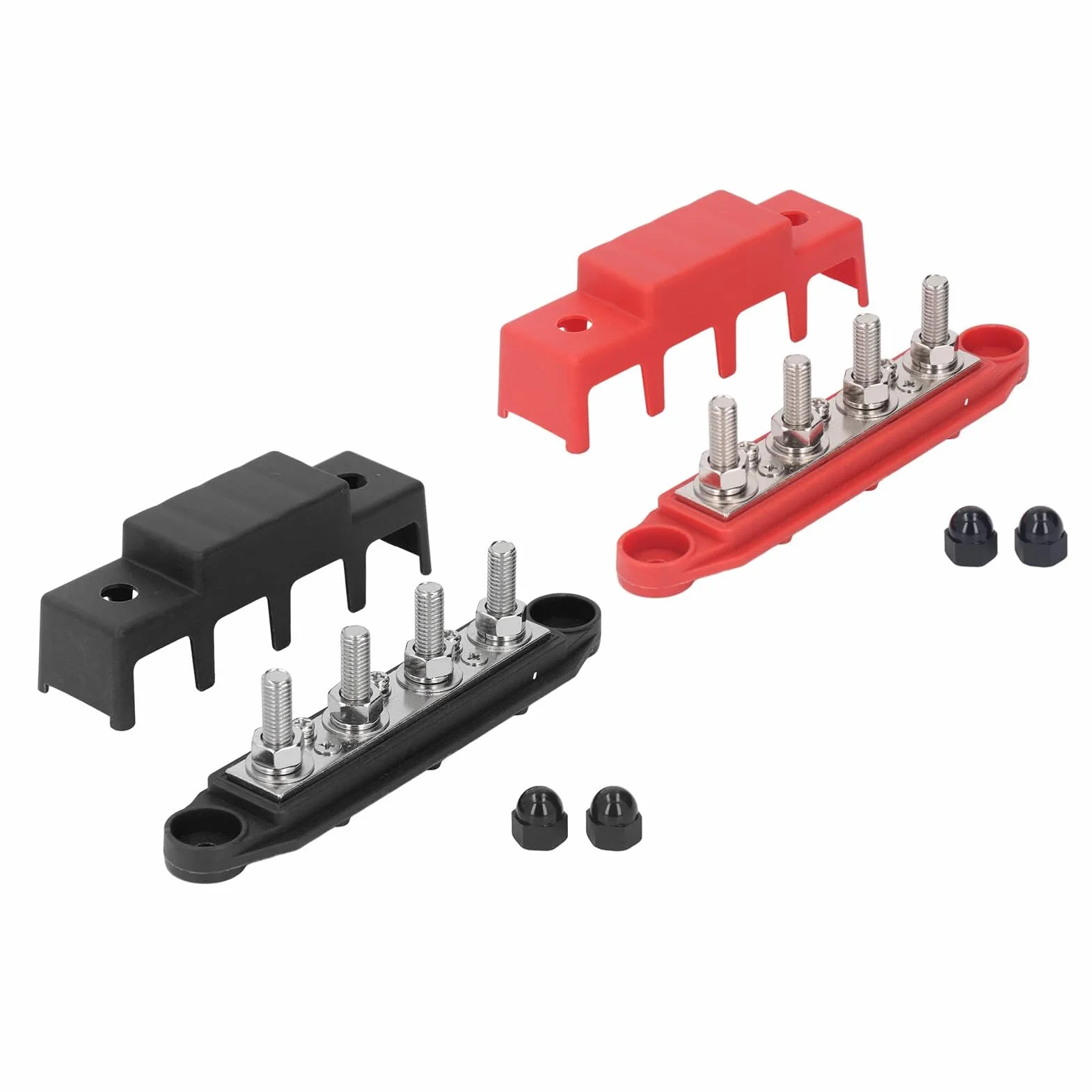 2 szt. Czerwony Czarny Blok Dystrybucji Zasilania M8 48V 250A 4 Szyna Zaciskowa z mosiężną płytą, Szerokie Zastosowanie do Systemów Zasilania Prądem Stałym