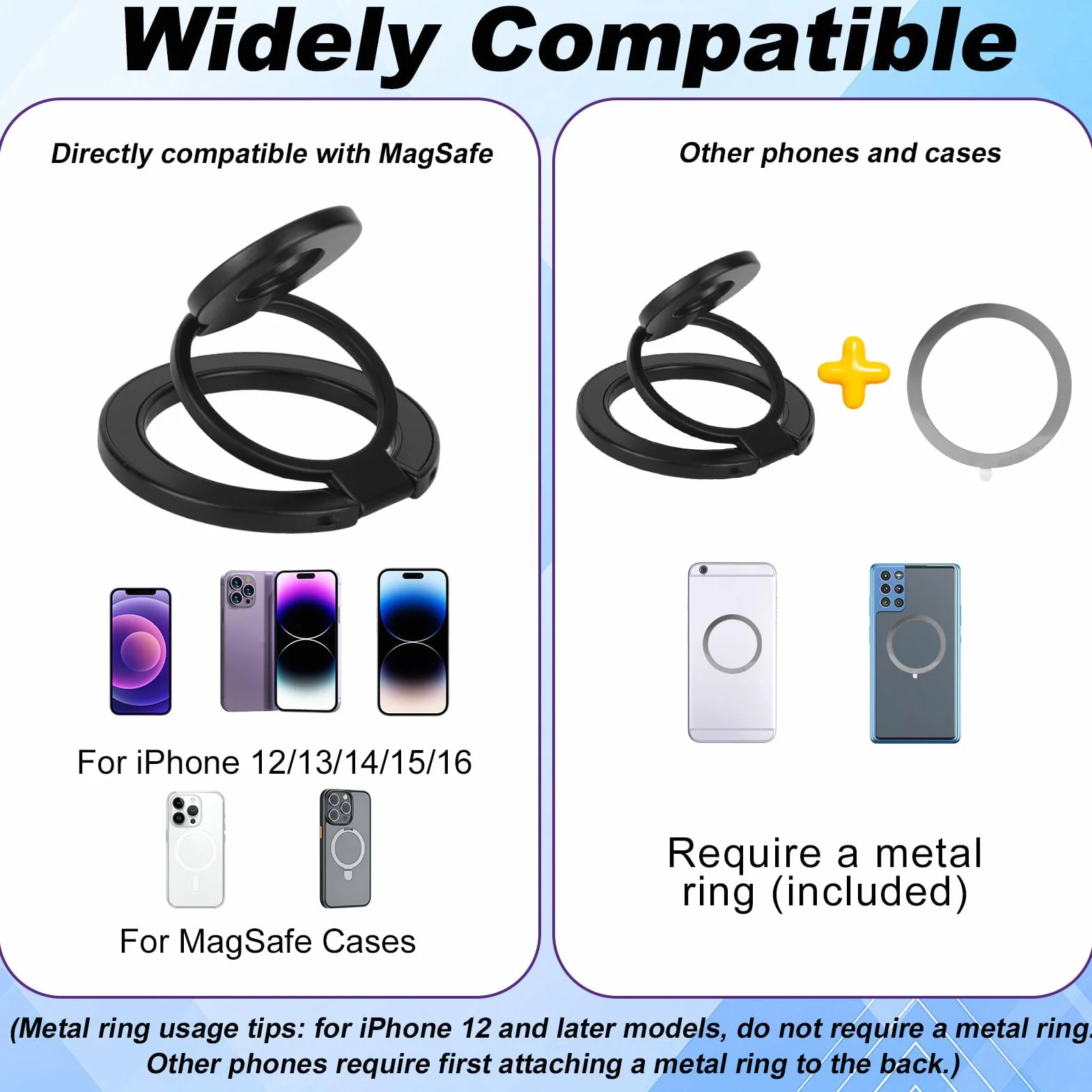 Penitue Magnetyczny Uchwyt do Telefonu dla MagSafe & iPhone, N52 Silny Magnes Uchwyt z Metalowym Pierścieniem Kompatybilna z iPhone 12/13/14/15/16 MagSafe i Innymi Telefonami (Czarny)