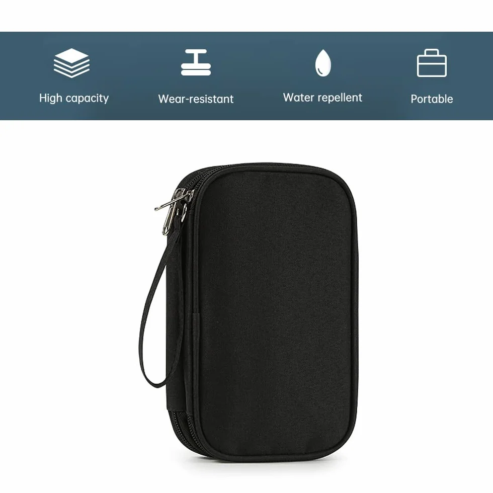 Elektroniczny organizer torba na kabel, uniwersalny kabel podróżny, akcesoria elektroniczne, kabel do ładowania telefonu komórkowego, czarny, sznurek, zamek błyskawiczny