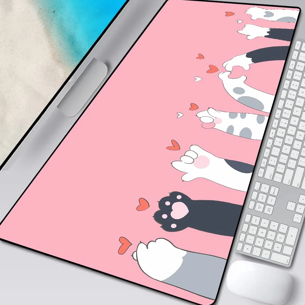 Duża podkładka pod mysz anime różowa urocza łapa kota akcesoria do gier kawaii biuro klawiatura komputerowa podkładka pod mysz XXL PC gracz laptop biurko mata