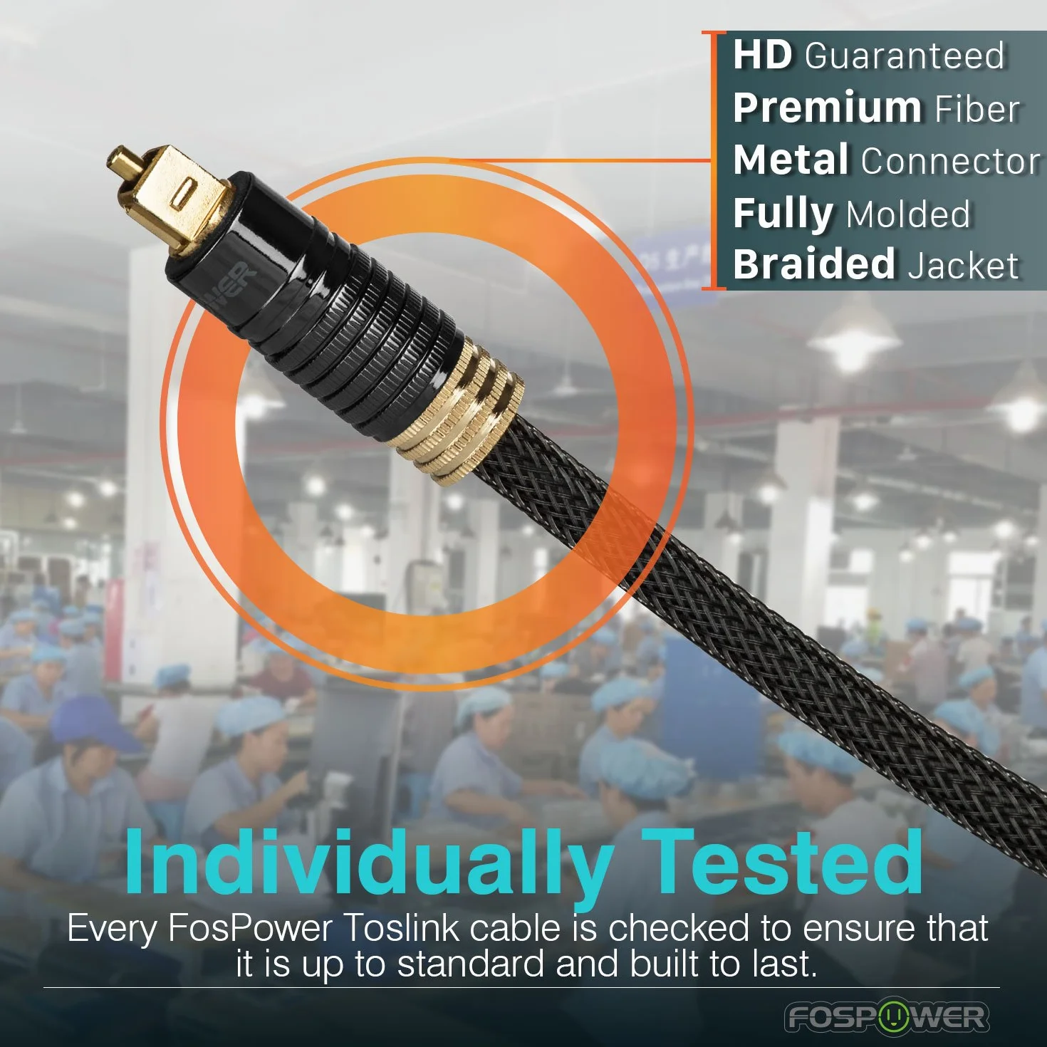 FosPower Toslink Kabel (1,8 m), optyczny cyfrowy kabel audio Toslink (S/PDIF) - pozłacany 24-karatowym złotem, pleciona kurtka nylonowa, metalowe złącza