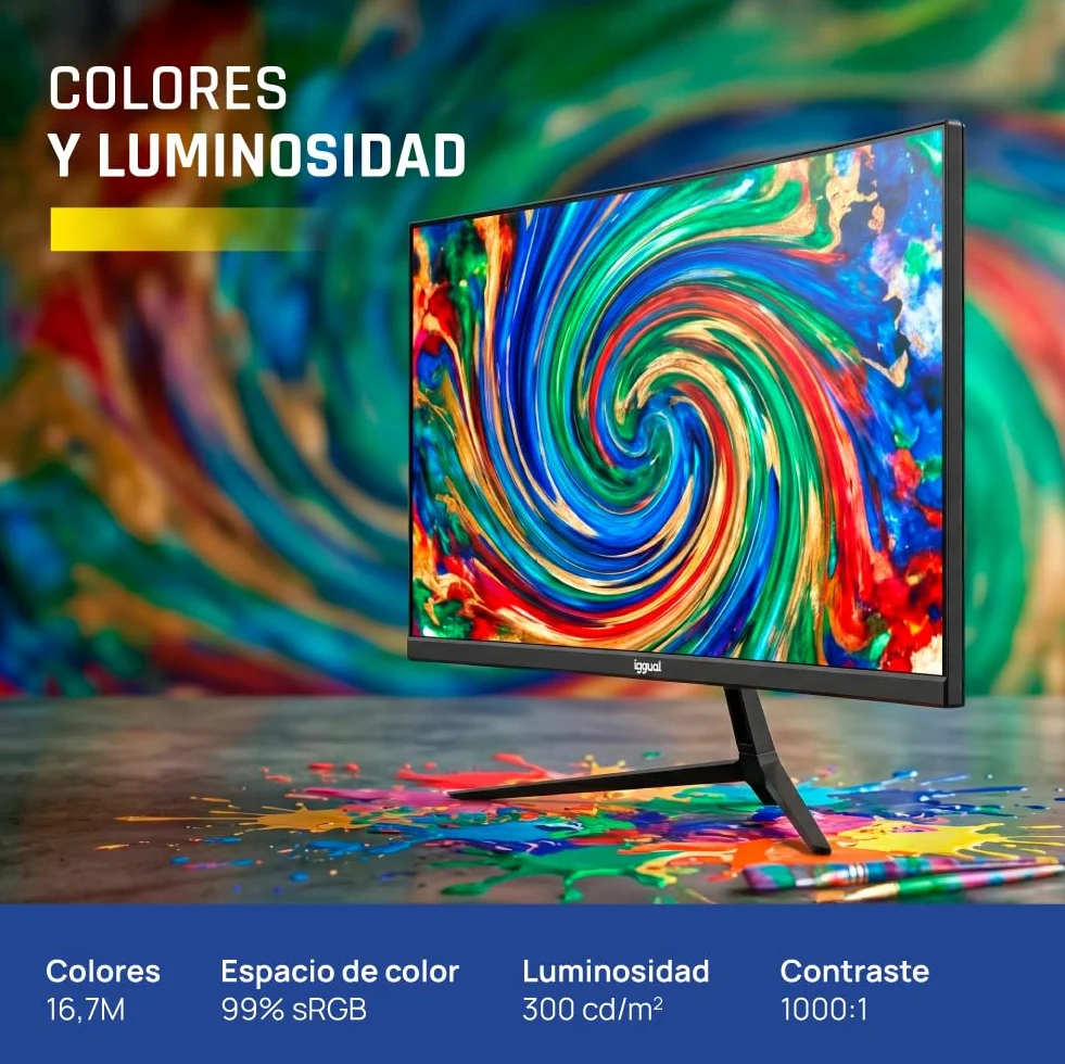 iggual Profesjonalny monitor 23,8" z wbudowanymi głośnikami- Panel IPS(1920x1080)@120Hz (FHD)-odpowiedź 1ms- Bezramowy ekran 99% sRGB-Połączenia: VGA i HDMI-Flicker Free-Compatible VESA -Czarny