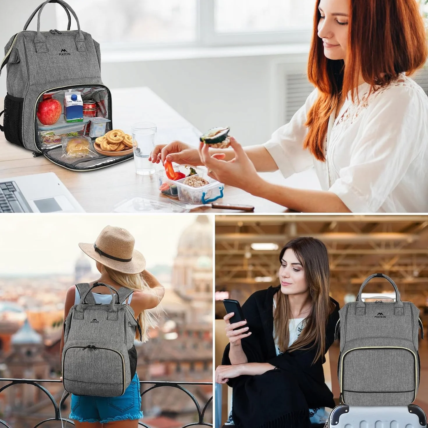 MATEIN Plecak piknikowy na laptopa, 17-calowy plecak piknikowy dla | mężczyzn i kobiet, z izolowaną przegrodą termiczną, wodoodporna torba termiczna na lunch dla mężczyzn
