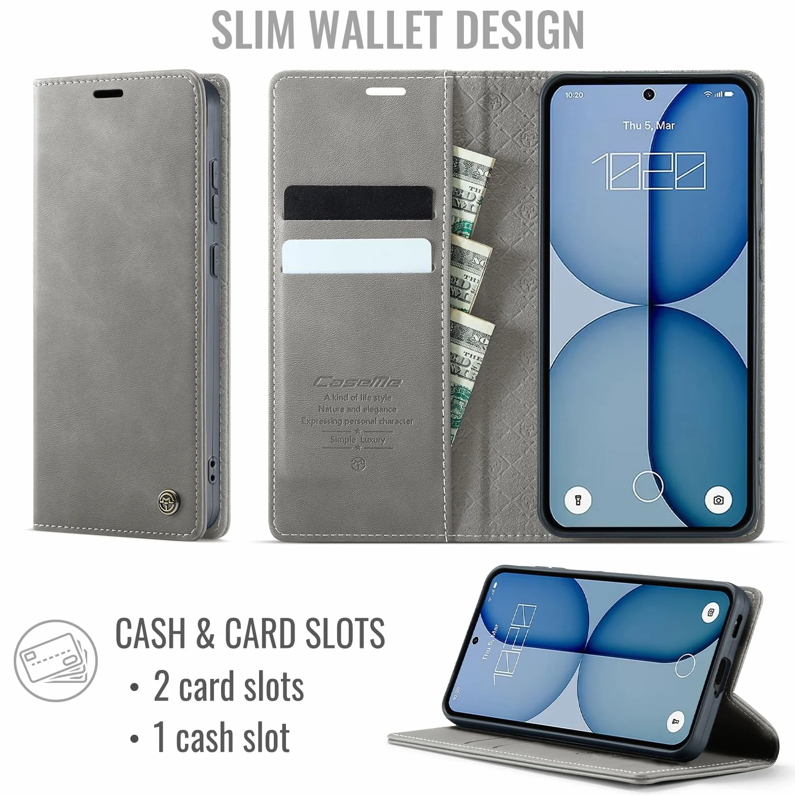 Etui na telefon komórkowy Nothing Phone (4a) Premium PU etui z klapką ze skóry RFID, składane, kieszeń na karty, funkcja stojaka, etui Nothing Phone (4a) - szare