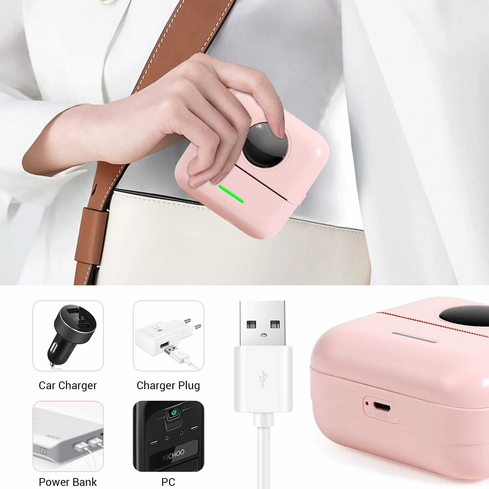 GuKKK Mini drukarka, mobilna drukarka fotograficzna, przenośna mini drukarka fotograficzna, bezprzewodowa drukarka fotograficzna, drukarka Bluetooth, pomoc w nauce, notatki, dziennik, notatki