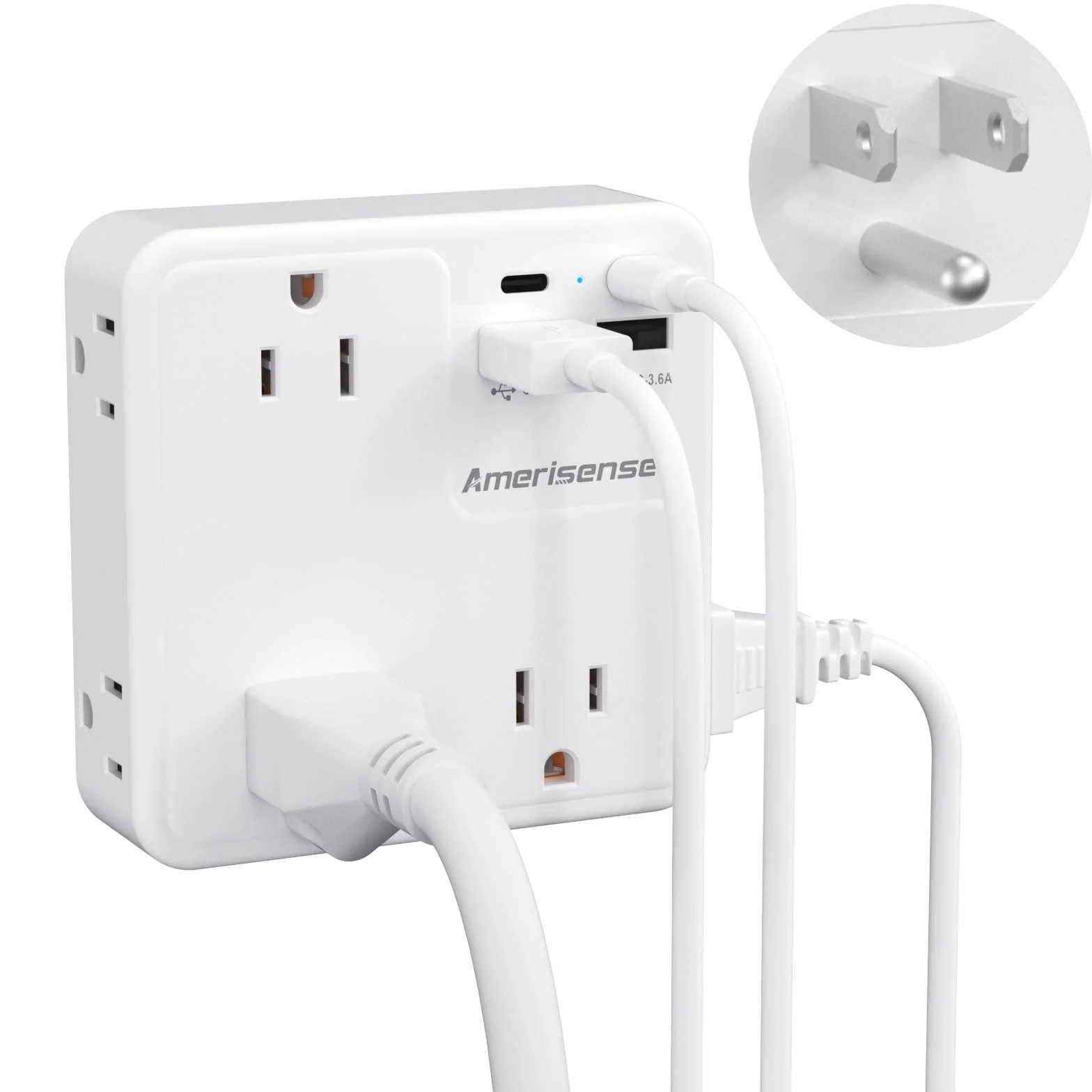przedłużacz gniazda USB, ładowarka ścienna z 6 gniazdami AC i 4 portami USB (2 porty typu C i 2 porty typu A), listwa zasilająca z 3 stronami, do podróży, statków wycieczkowych,