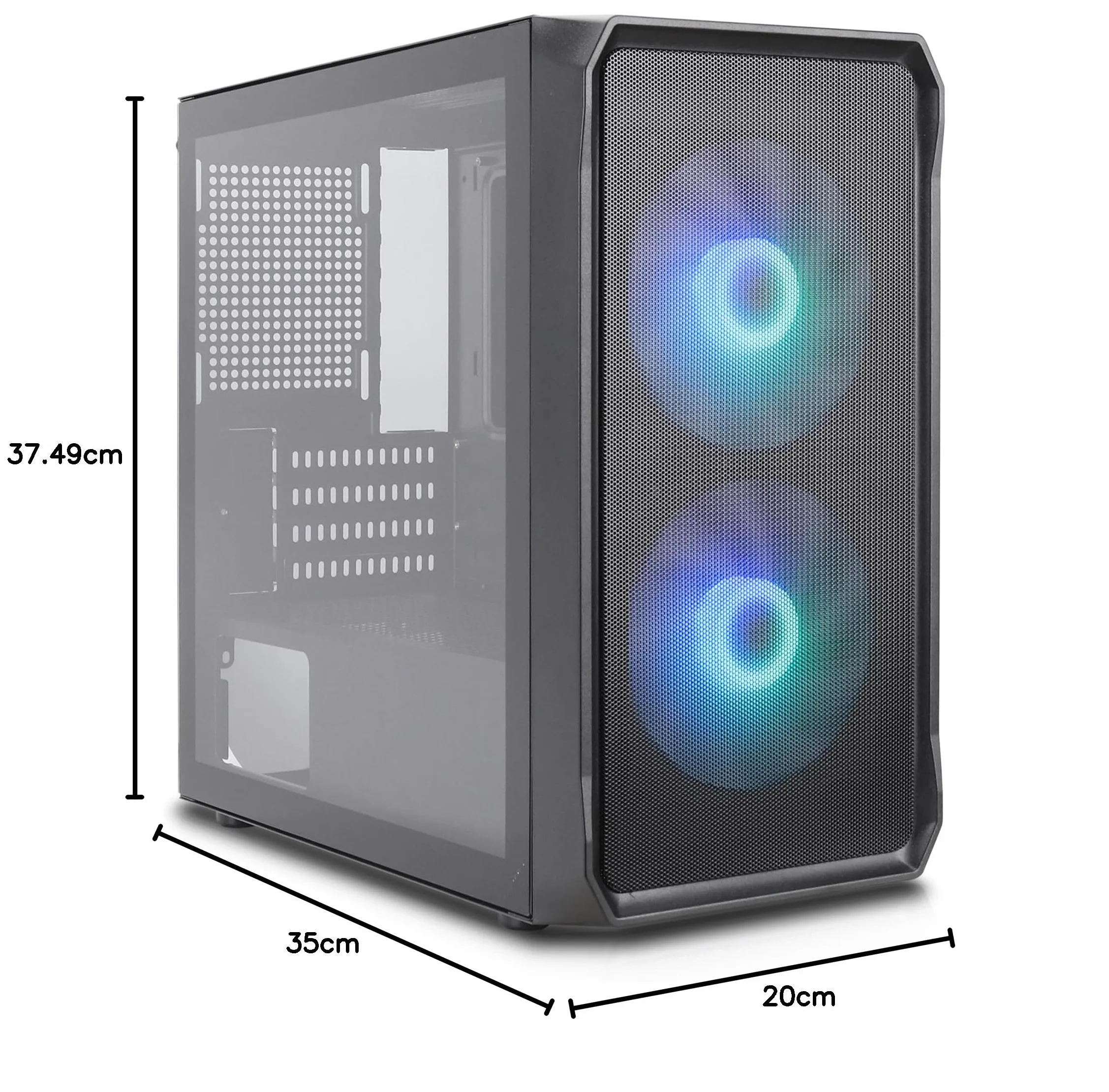Air 10 Black kompaktowa obudowa mATX PC, duży metalowy przód z siateczki, szkło hartowane, 2 x wentylator A-RGB z hydrołożyskami 140 mm, GPU do 340 mm, grzejniki 240 mm, zasilacz ATX
