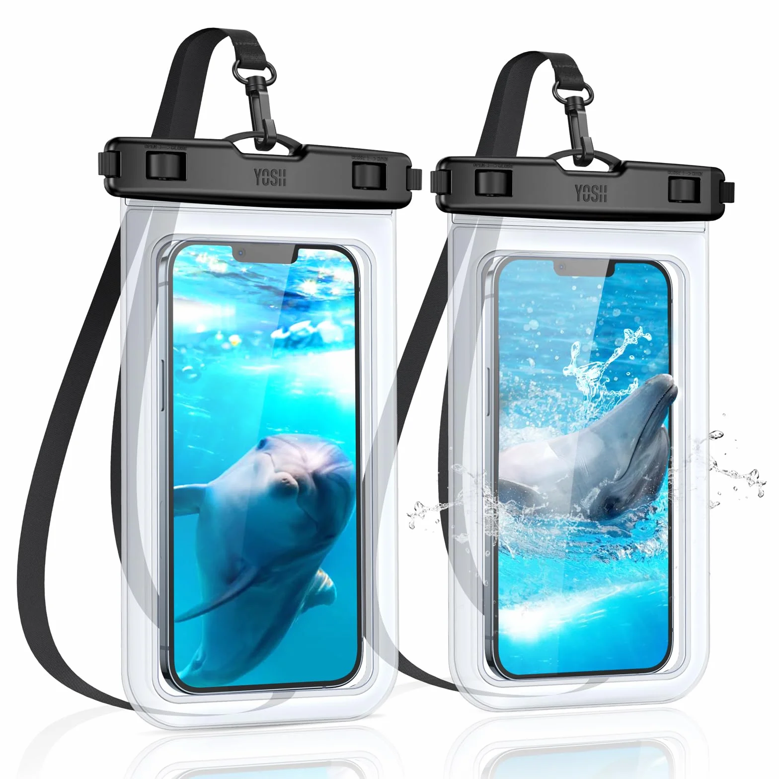 YOSH Wodoodporne etui na smartfona [2 sztuki], wodoszczelne etui na telefon, wodoodporne etui na smartfona iPhone 17 16 15, 14, 13, 12, 11 Pro, XR, Galaxy S26, S25, S24, S23, Ultra, przezroczyste