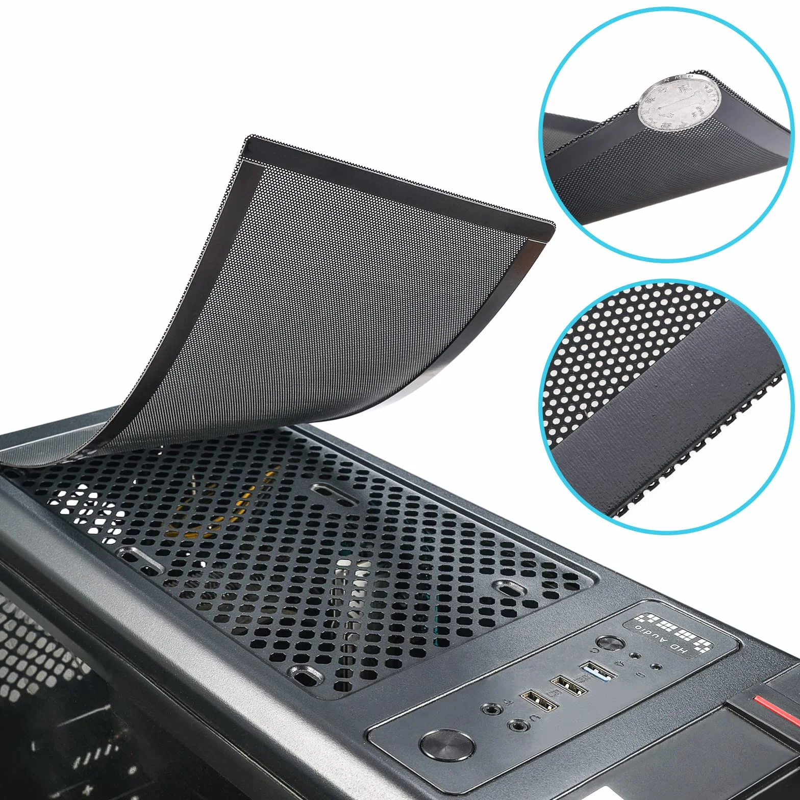 280 mm x 140 mm obudowa komputera wentylator filtr przeciwpyłowy PC siatka filtr pokrywa grille z magnetyczną ramą, kolor czarny (2 szt.)