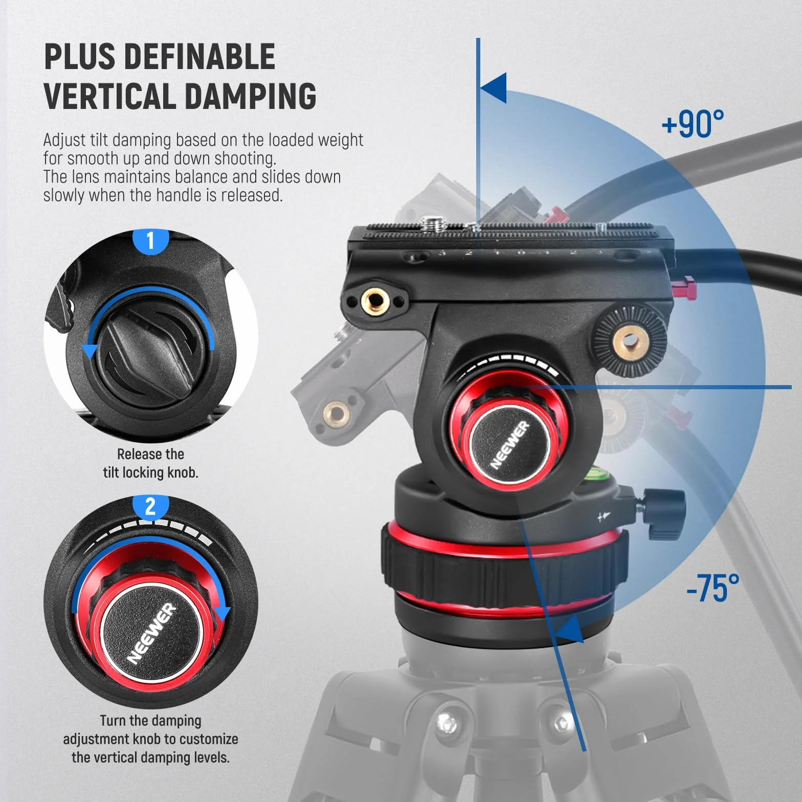 NEEWER 74" Pro statyw wideo z regulowaną amortyzacją, metalowa płyta QR Dual Mode, kompatybilny z DJI RS Gimbals Manfrotto, elastyczny obrót o 360° i nachylenie +90°/-75°, maksymalne obciążenie 10 kg,