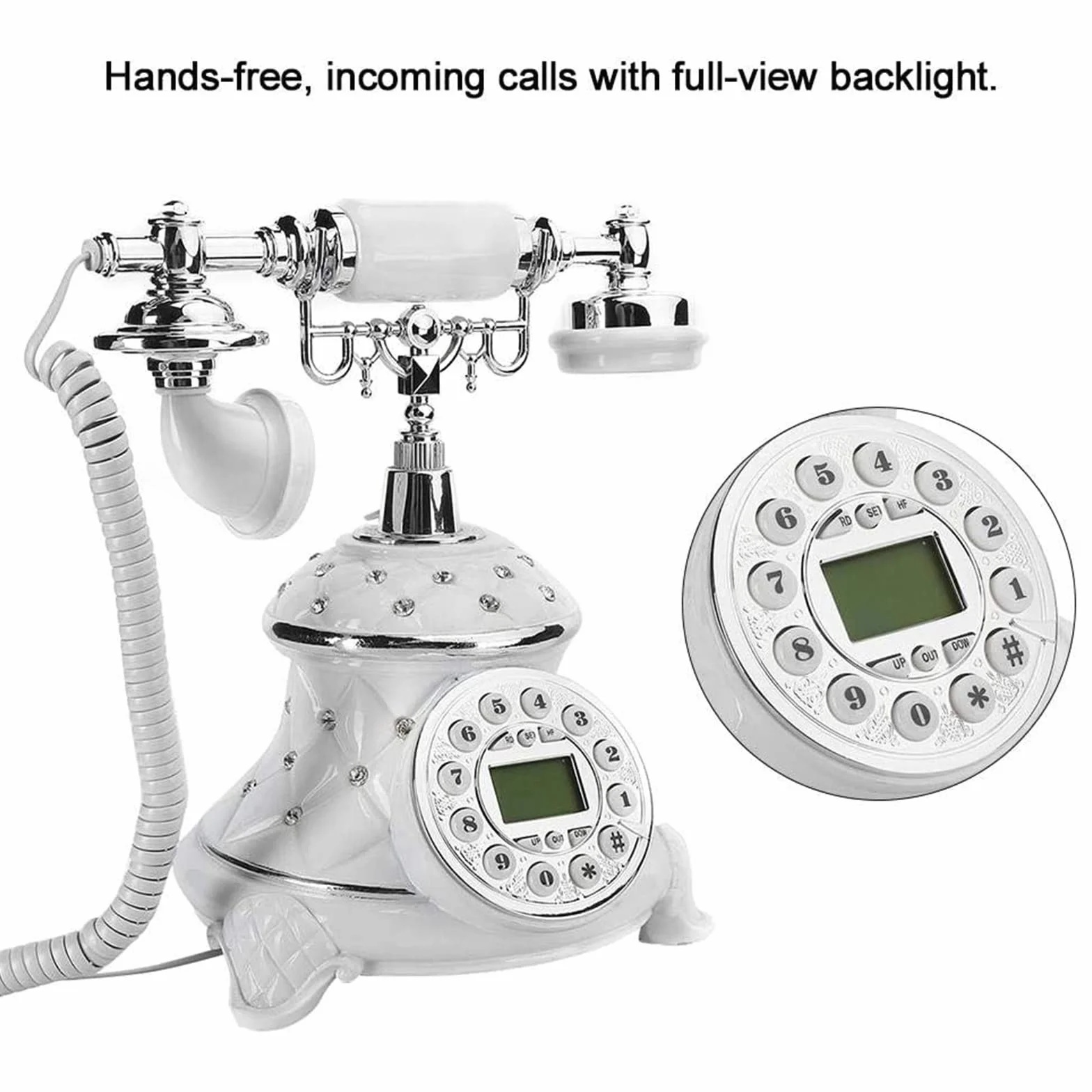 Vintage antyczny stary telefon. Biały europejski styl staromodne telefony stacjonarne biurko przewodowy telefon do domu biura hotelu wystrój