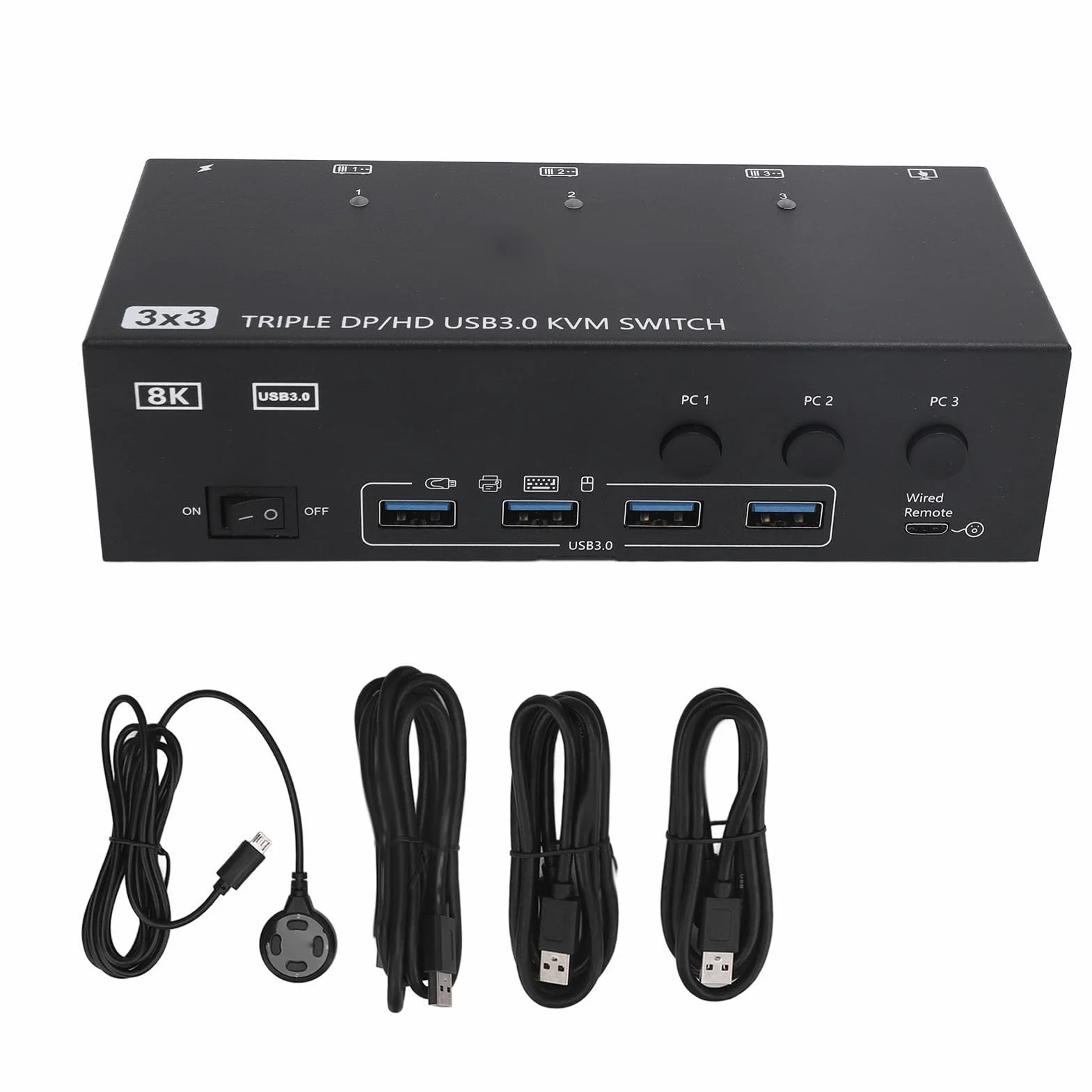 Przełącznik KVM USB 3.0 3 Wyświetla Komputery DisplayPort 8K 60 Hz 4K (Wtyczka UE)