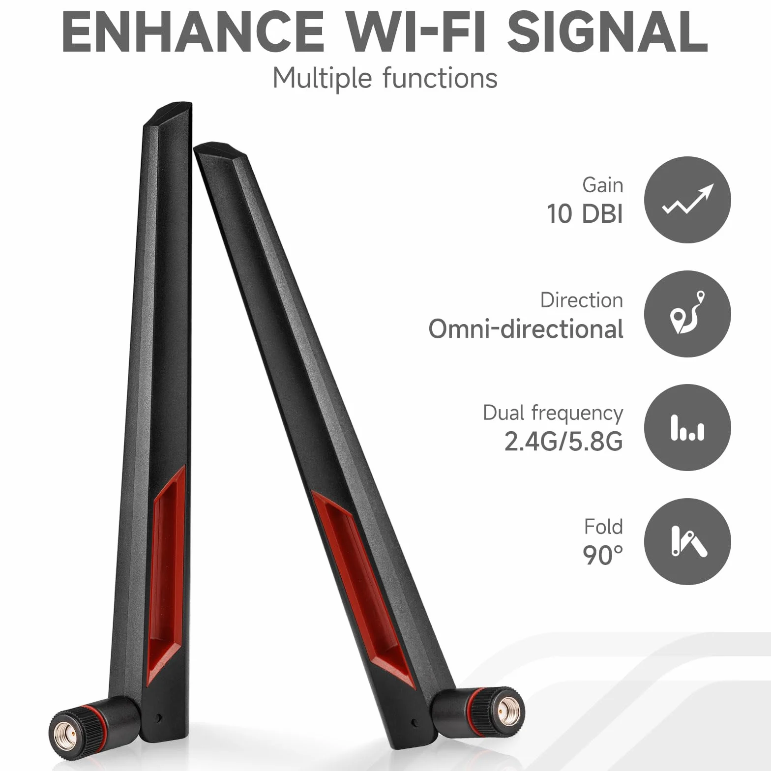 Eightwood Antena WiFi WLAN 2,4 g/5,8 g 10 dBi RP-SMA antena Dualband do PC, płyty głównej, routera, kamery PCI-E, karty sieciowej ASUS RT-AC68u..