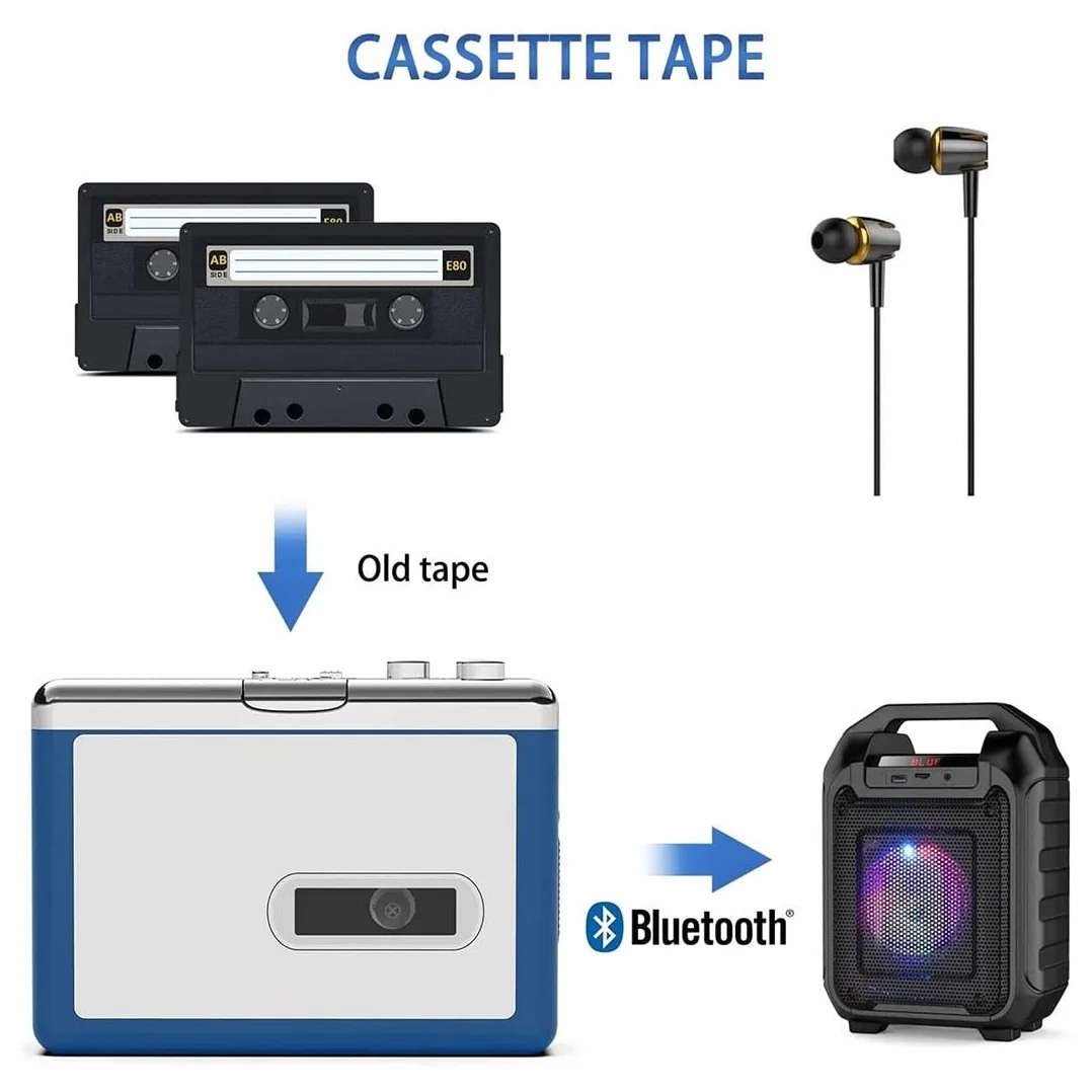 Odtwarzacz kasetowy Bluetooth – przenośny odtwarzacz Walkman w stylu retro do strumieniowego przesyłania muzyki z taśm do słuchawek lub głośników Bluetooth, bez potrzeby przewodów