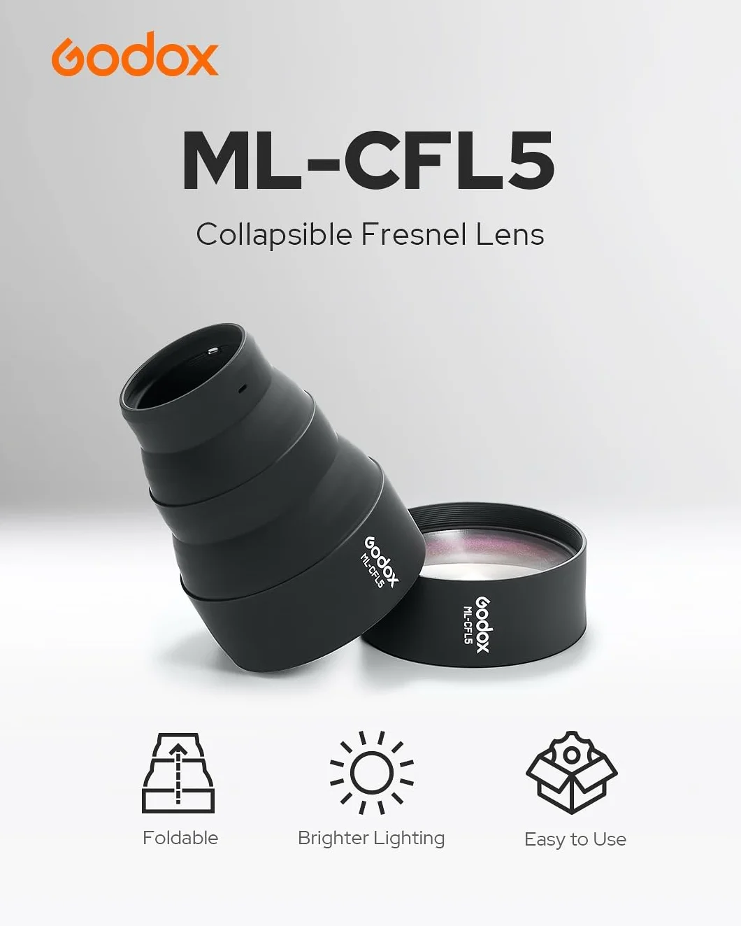Godox ML-CFL5 składana silikonowa nasadka fresnelowa, regulowany modyfikator światła do soczewek ML-L15 i ML-L36 Godox ML100BI ML100R