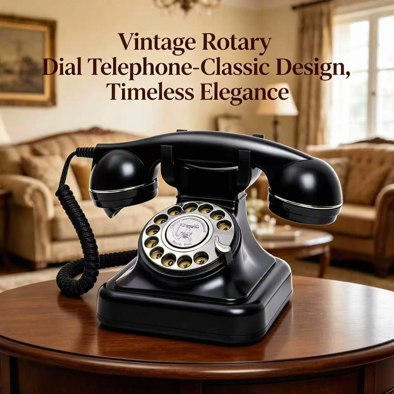 Obrotowe telefony stacjonarne w stylu retro z mechanicznym dzwonkiem, regulacja głośności, ponowne wybieranie, nie wymaga zasilania prądem zmiennym, staromodny antyczny telefon do domowego biura do