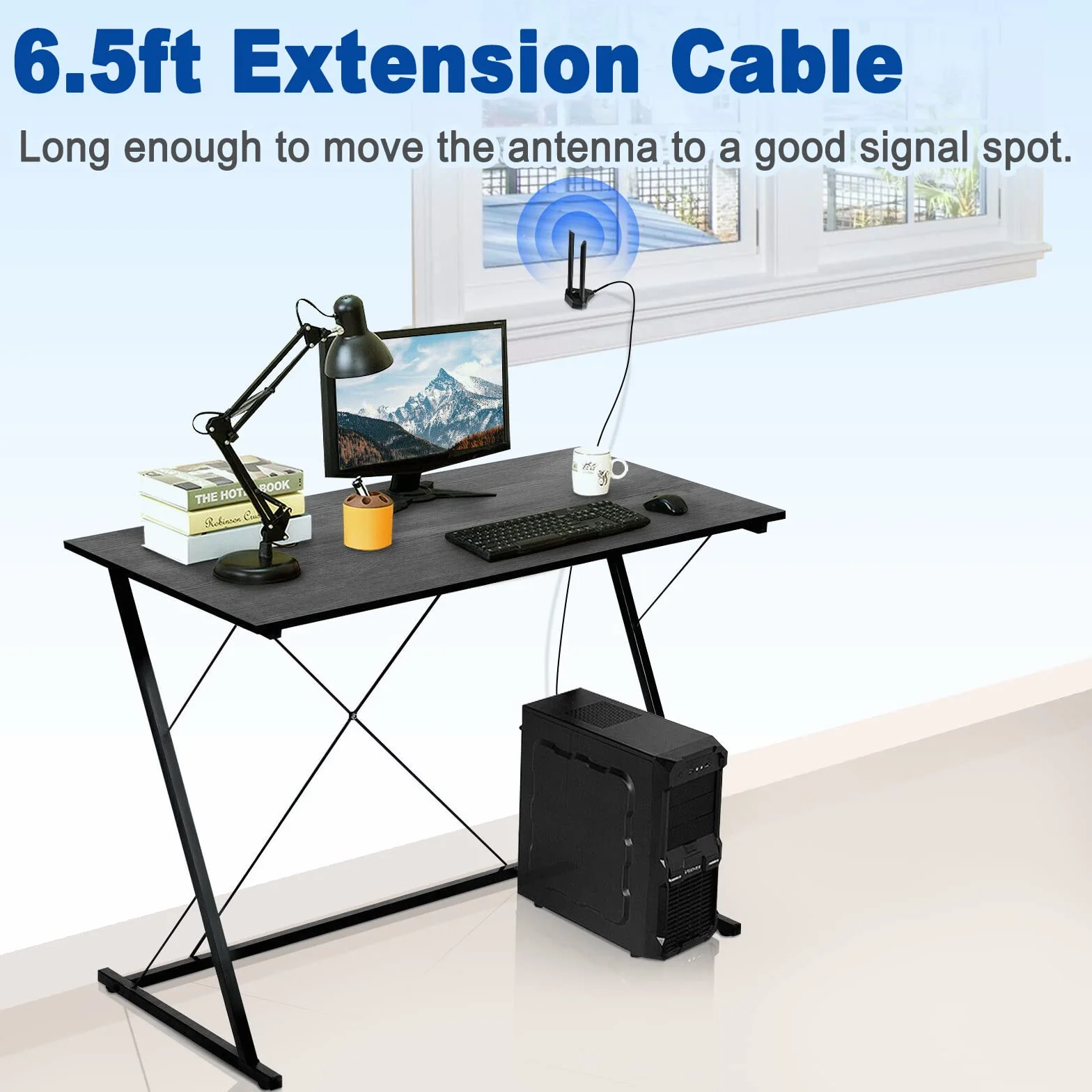 Eightwood Dwuzakresowa antena WiFi 2,4 GHz 5 GHz RP-SMA antena WiFi z kablem przedłużającym 2 m do komputera stacjonarnego PCI PCIe WiFi karta Bluetooth bezprzewodowy router sieciowy