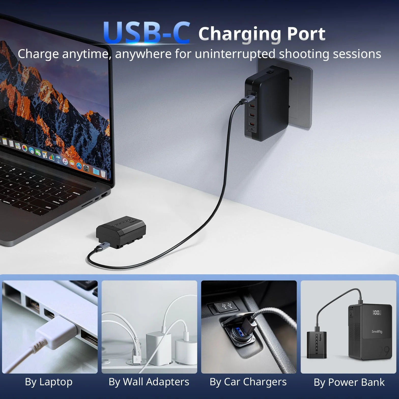 SMALLRIG NP-FZ100 Camera Battery for Sony, 2520mAh USB-C Battery with LED Indicator, 2.5H Fast Charge, Fully Decoded for Sony Alpha A7V A7III A7IV A6700 A6600 FX3 FX30 A9 A7CII A7RIII ZV-E10II - 5297 | Szybkie ładowanie 2,5 H, w pełni dekodowane dla Sony