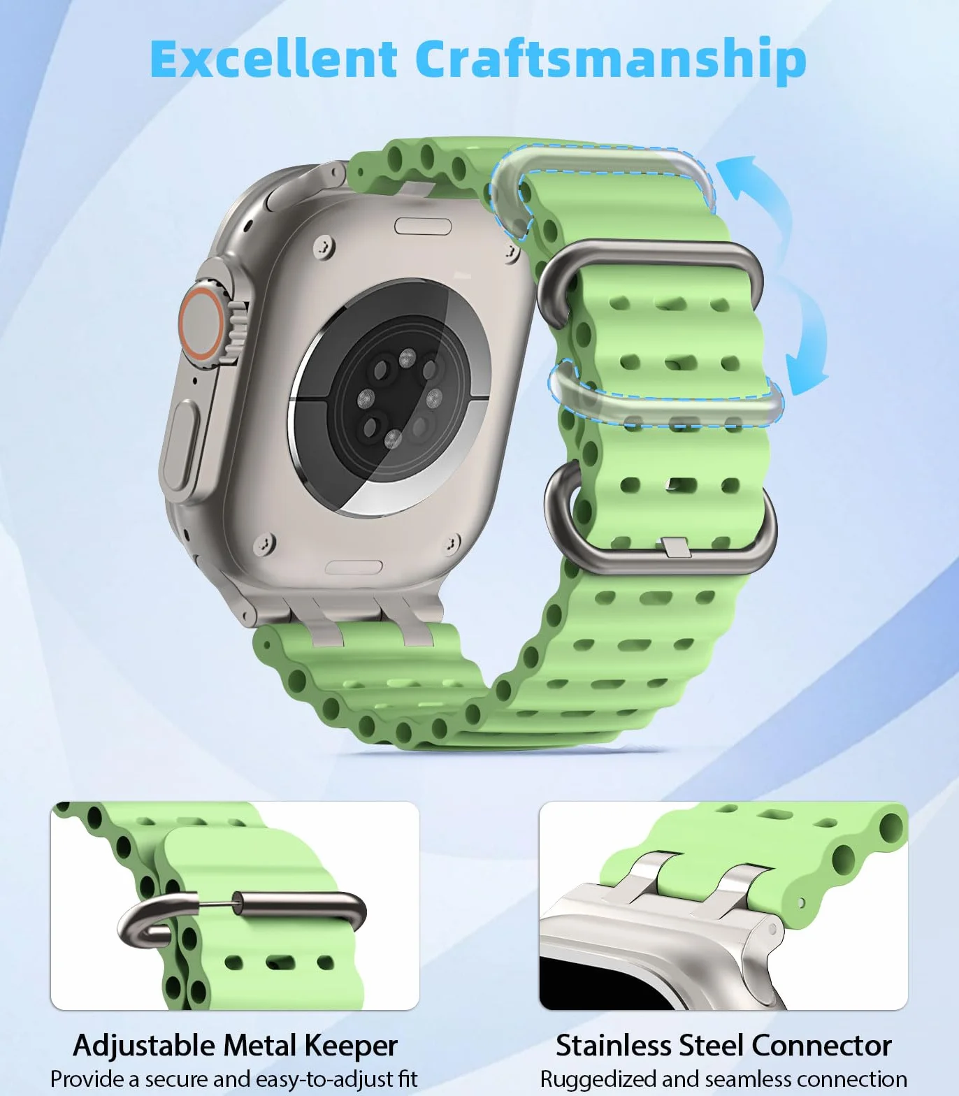 MoKo Ocean Band Compatible with Apple Watch Ultra 3/2/1 49mm, Upgraded Silicone Sports Bands 46mm 45mm 44mm for Men Women, Series 11/10/9/8/7/6/5 SE3/2/1 Breathable Strap with Metal Connector