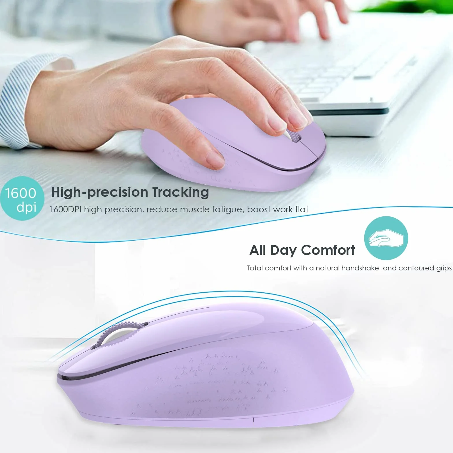 YXLILI Bezprzewodowa mysz do laptopa, ergonomiczna, bezprzewodowa, przenośna, cicha, optyczna mysz z odbiornikiem USB, 1600 DPI do laptopa, Windowsa, Chromebooka, Maca, notebooka, komputera