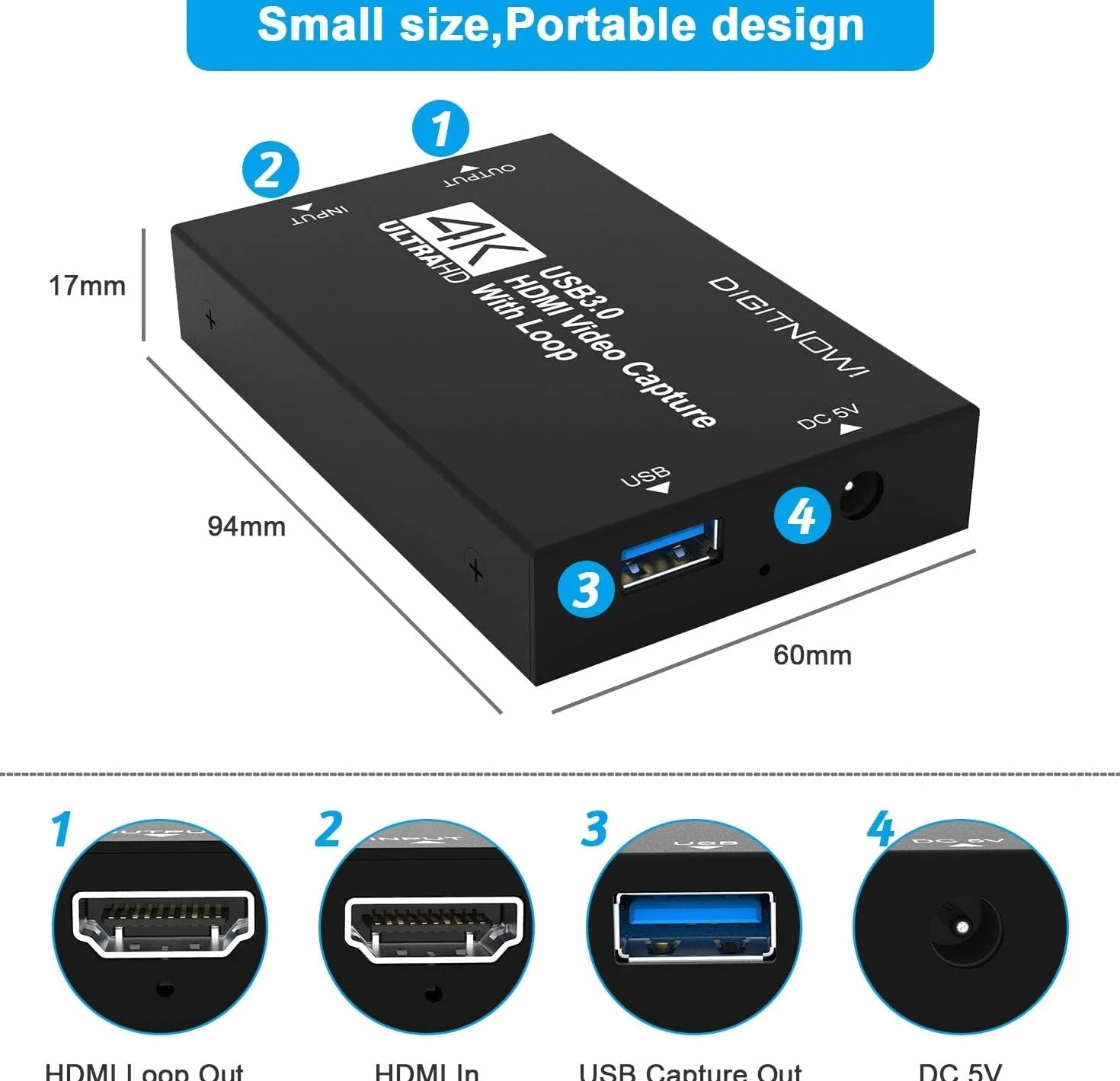 Karta do przechwytywania wideo, karta audio, karta przechwytywania danych USB 3.0, 4K HDMI Loop-Out, 1080P 60FPS, przechwytywanie gier wideo do strumieniowania, gier i transmisji Xbox/PS4/PS5/OBS