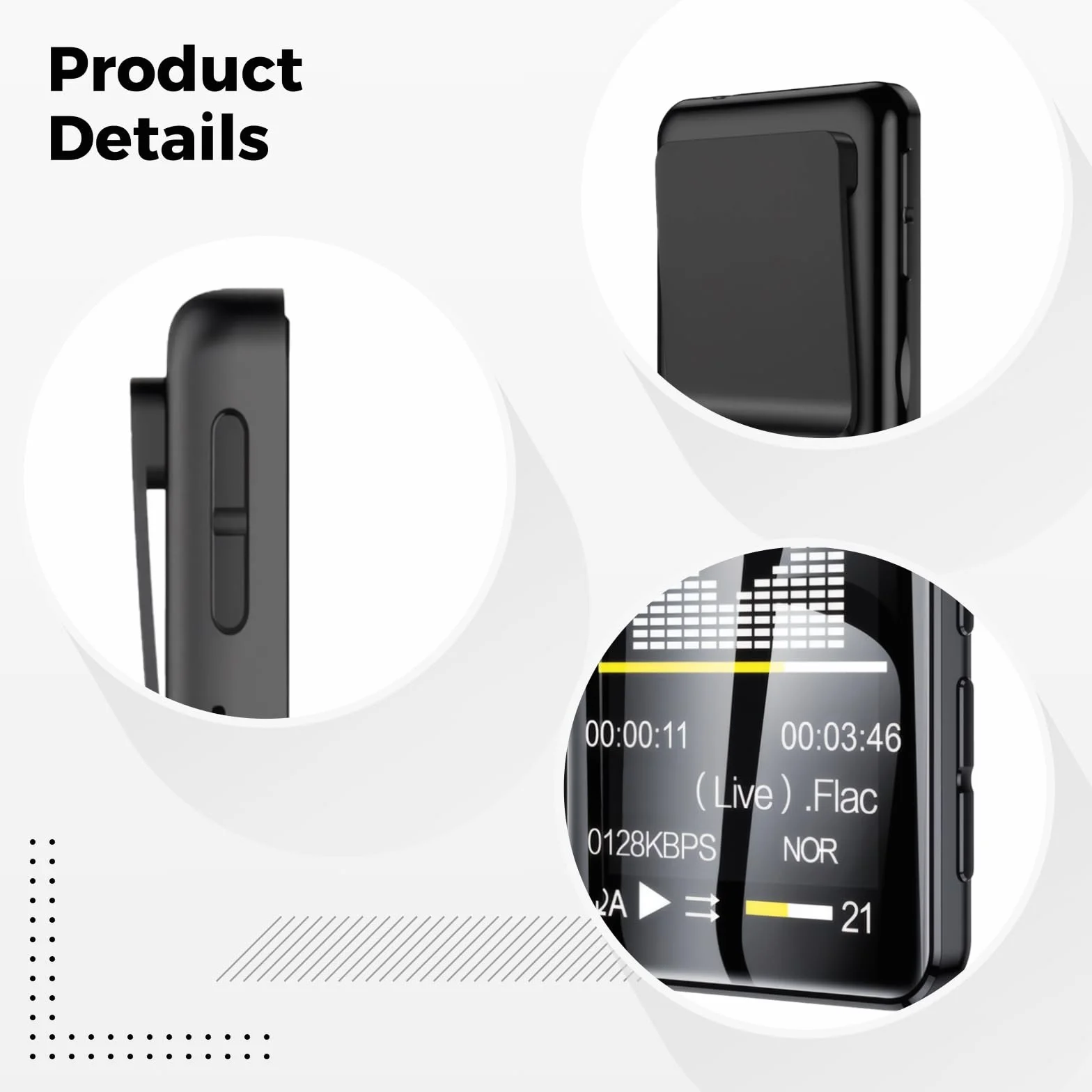 Bezprzewodowy odtwarzacz 5,3 Mp3, mini odtwarzacz muzyczny 128 GB dla młodzieży, dźwięk Hi-Fi, ekran dotykowy, stop cynku, zawiera słuchawki i kabel do transmisji danych