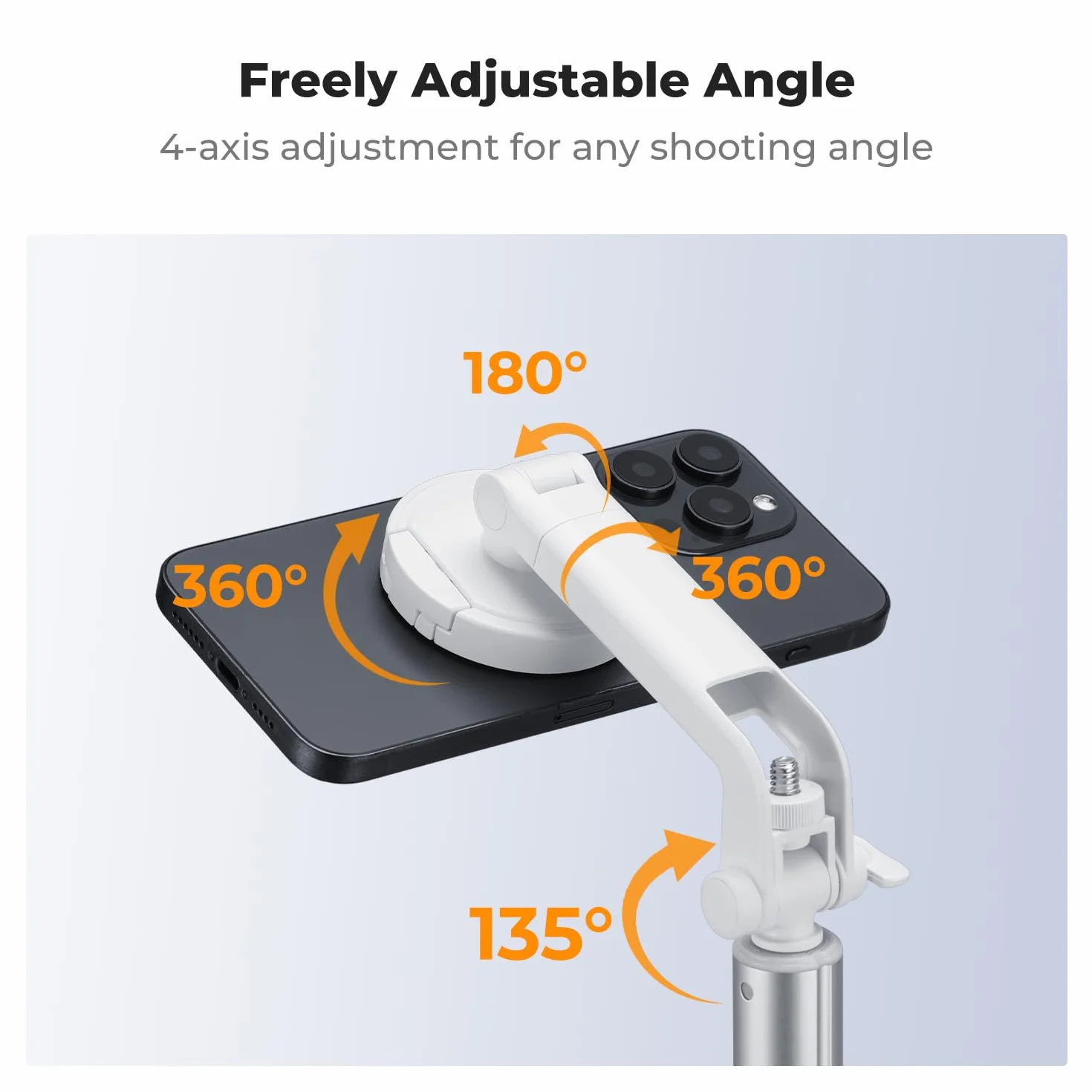 Statyw K&F CONCEPT Popod 3 w 1 do telefonu ze zdalnym spustem migawki, obrotowy magnetyczny kij do selfie 360° z klipsem, kompatybilny z telefonami iPhone/Samsung/Android i DJI Osmo Pocket 3/4 (biały)