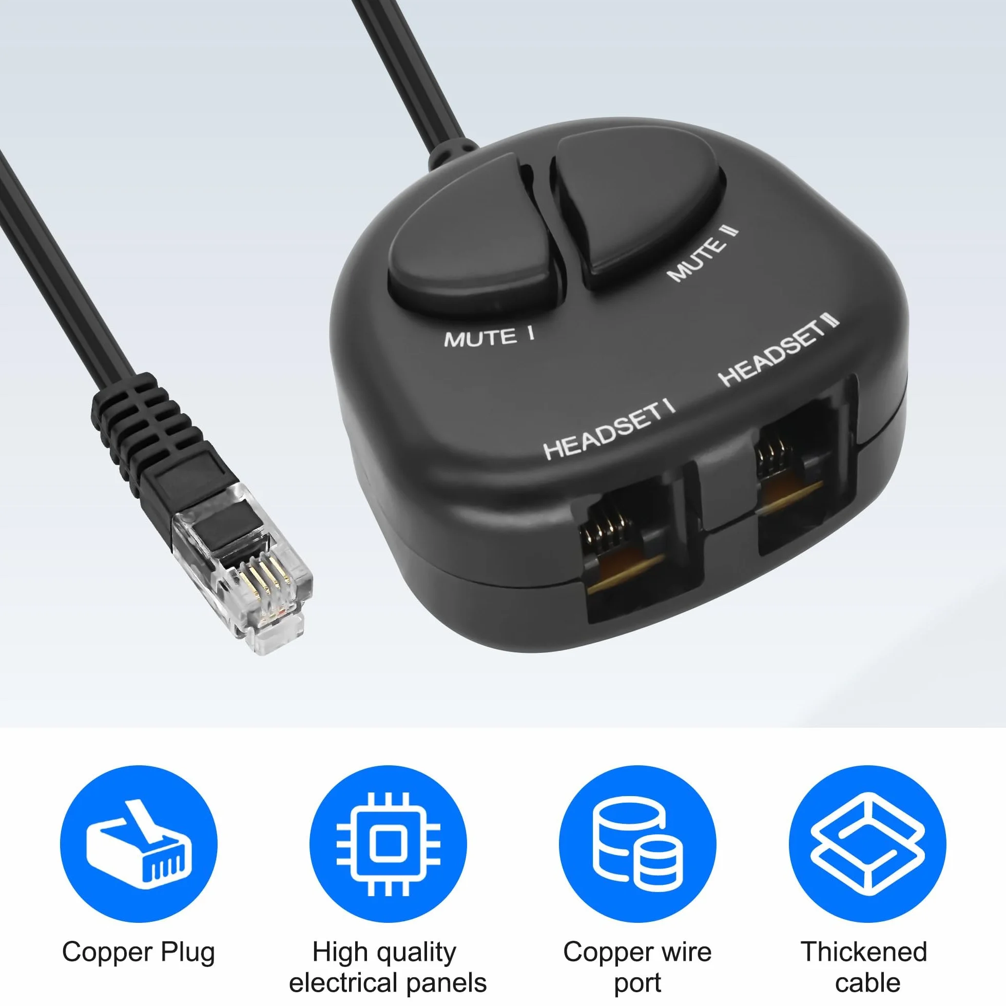 XMSJSIY Kabel adapterowy RJ9 do telefonu, kabel rozdzielający 4P4C, kabel telefoniczny Jack Y, z 2 cichymi przyciskami, do centrum telefonicznego, 30 cm (2 wyciszenia)