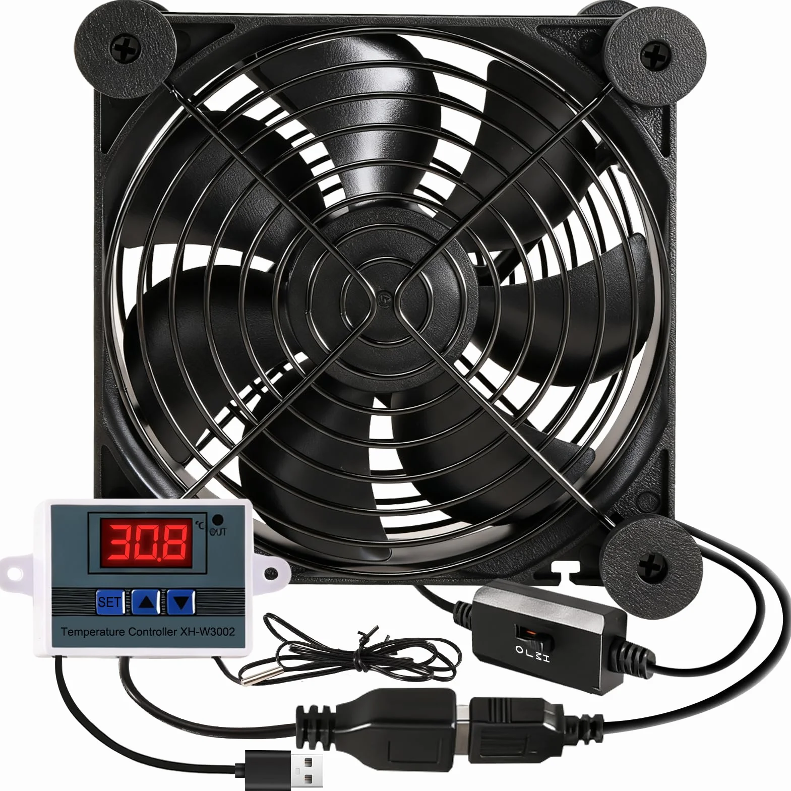 Wentylator komputerowy USB 120 mm z cyfrowym regulatorem temperatury – cichy wentylator chłodzący komputer, podwójne łożyska kulkowe, wentylator obudowy – 3 regulowane wentylatory do CPU