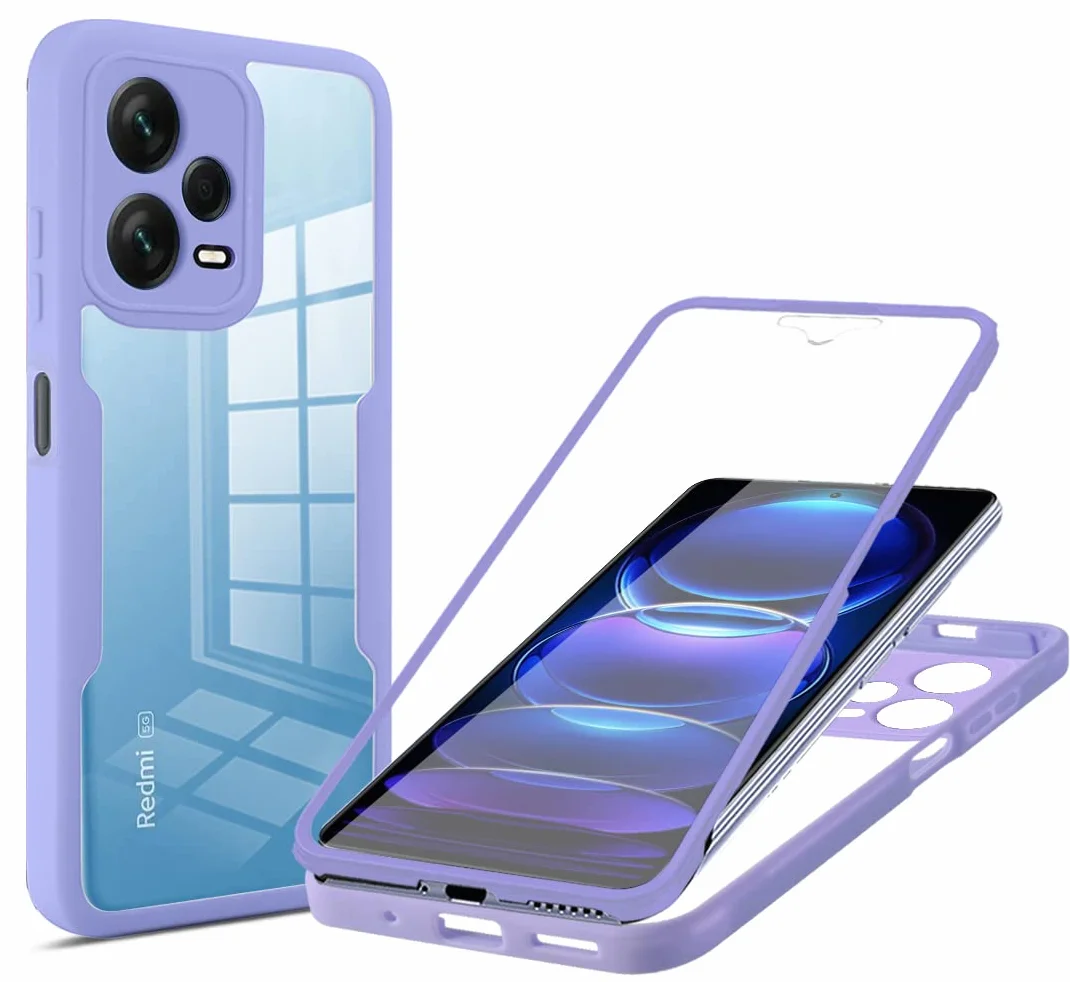 Etui Xiaomi Redmi Note 12 Pro, wbudowana folia ochronna, ochrona 360°, TPU, odporna na wstrząsy - fioletowy