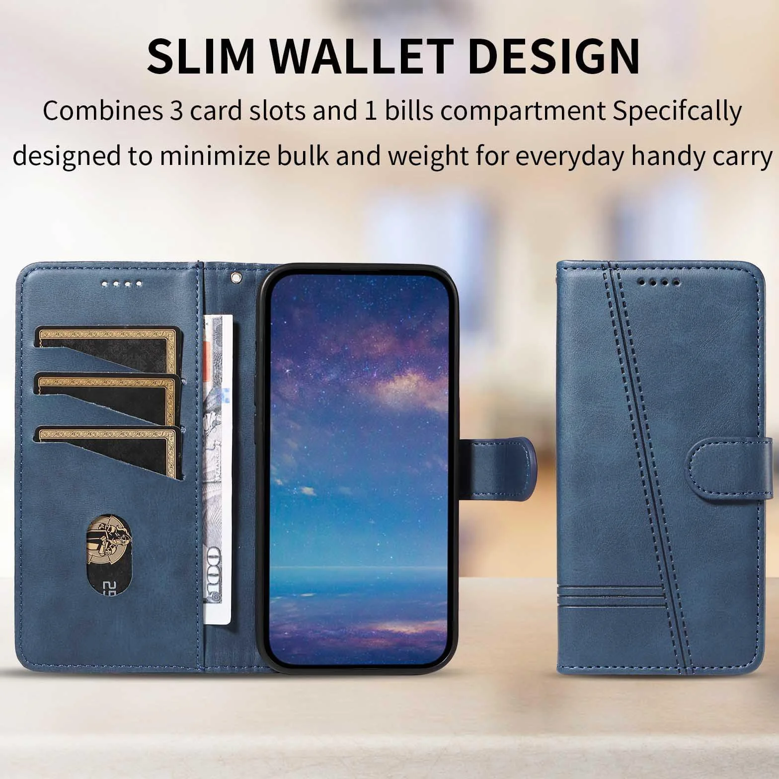 Etui z klapką do telefonu Samsung Galaxy S25 Ultra/S25 Plus/S25, skórzane etui portfelowe na telefon z stojakiem na karty, etui foliowe, odporne na wstrząsy, tworzywo TPU wewnątrz, niebieskie,