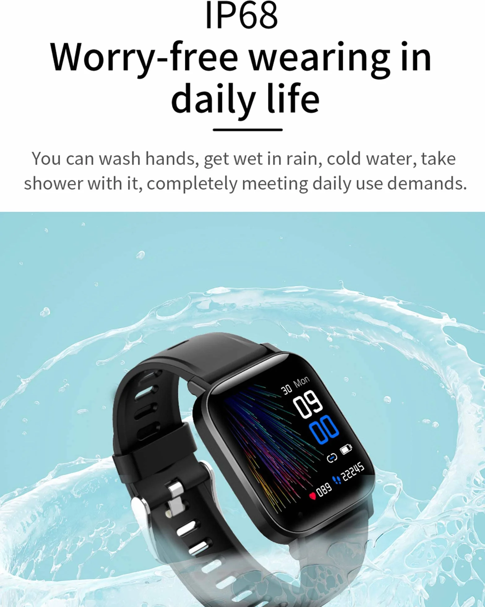 Inteligentny zegarek na Androida iOS Inteligentne zegarki dla mężczyzn Kobiety IP68 Wodoodporny smartwatch sportowy Monitor aktywności fizycznej Tętno Monitor snu Ekran dotykowy Czarny (czarny) little