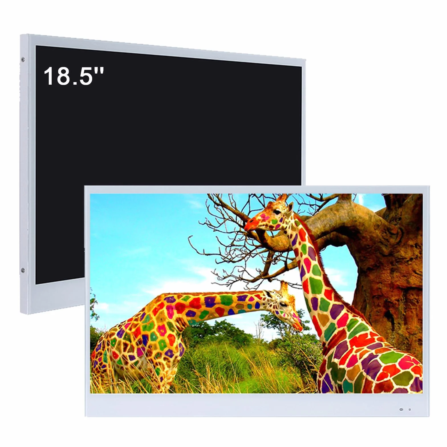 Telewizor Soulaca 18,5 cala Smart LED TV, biały, do łazienki, 1080P, wodoszczelny, z Wi-Fi i Bluetooth, zintegrowany z głośnikiem, system Android 14.0, W185