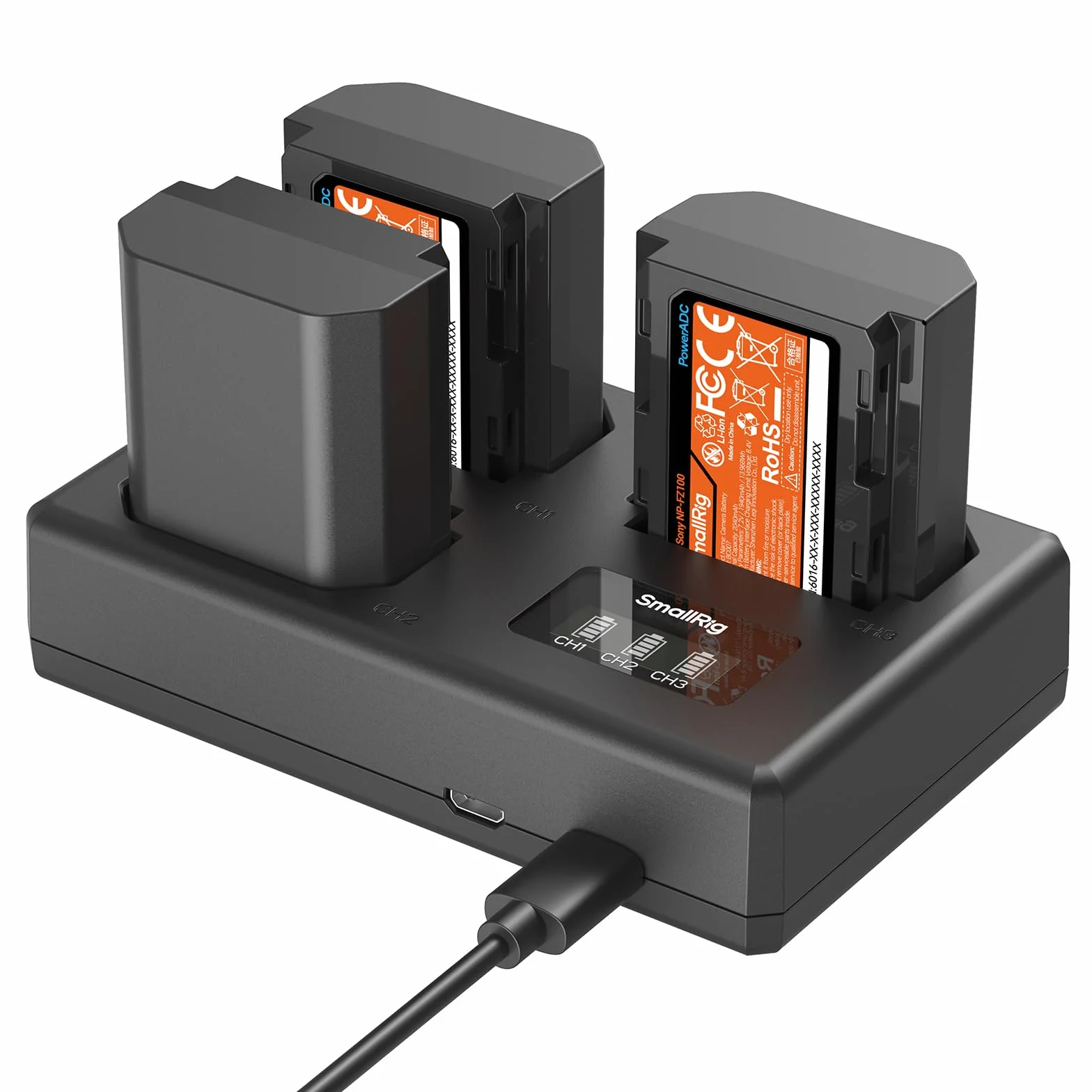 SMALLRIG aparatu Zestaw akumulatorów NP-FZ100, ładowarka LCD z trzema gniazdami i 3 bateriami o pojemności 1940mAh, do Sony A7V/A7IV/A7III/A7C/A6700/A6600/FX3/FX30/ZV-E1/ZV-E10II/A9III/A7RV – 6016