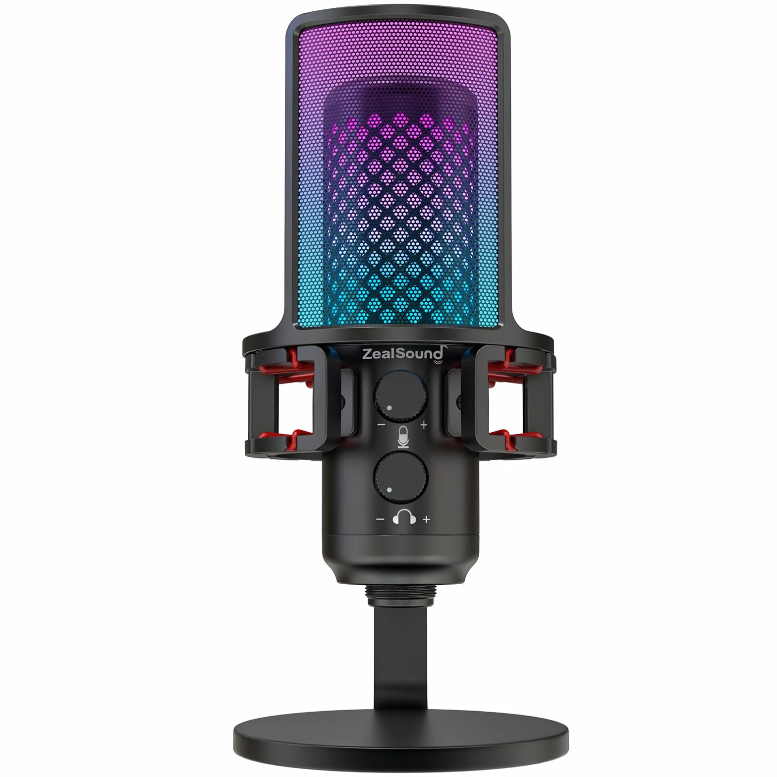 zealsound Mikrofon do gier, mikrofon pojemnościowy RGB USB do PS4 i 5, PC SMARTFOE, z adapterem Lightning i typu C, filtr pop, pokrętło wzmocnienia do podcastów, strumieniowania, nagrywania, konstrukcji w całości metalowej, BKD12A