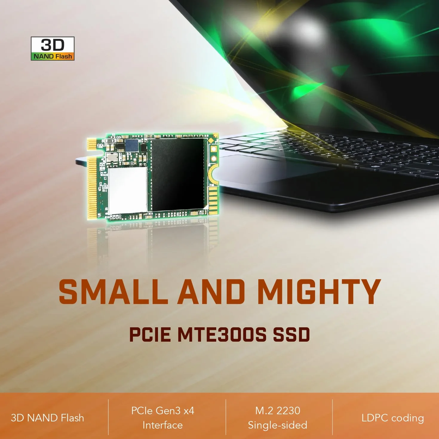 Transcend MTE300S 512GB M.2 2230 NVMe PCIe Gen3x4, 3D TLC, DRAM-Less, do 2000/1,050 mb/s, wewnętrzny dysk SSD do gier podręcznych, ultrabooków i NUC
