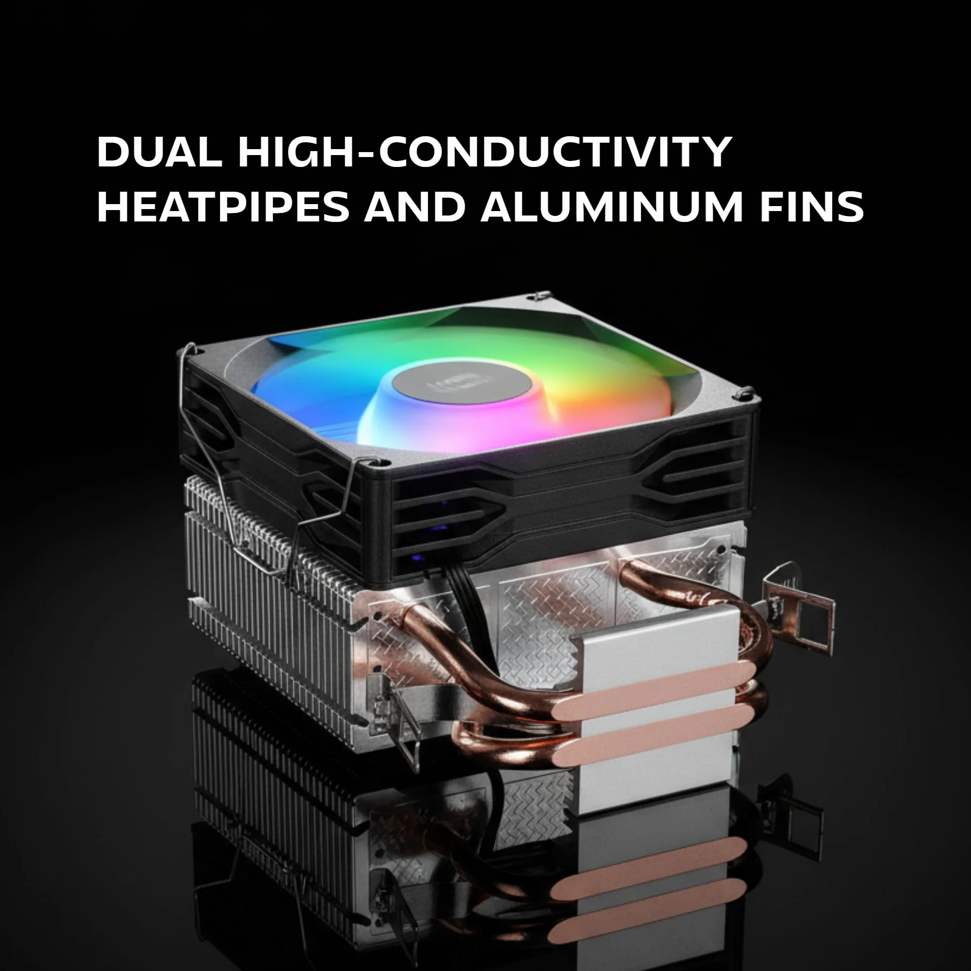 Mars Gaming MCPU-X2, Chłodzenie CPU 150W TDP, 2x Heatpipe, Wentylator PWM FDB, Podświetlenie FRGB, Kompaktowy design SFF/Mini-ITX, Aluminiowe żeberka, Chłodzenie PC kompatybilne z Intel i AMD, Czarny